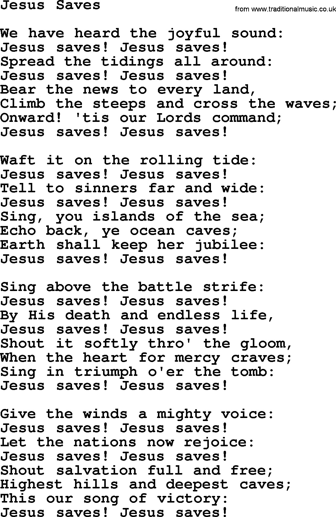 Baptist Hymnal Hymn: Jesus Saves, lyrics with pdf