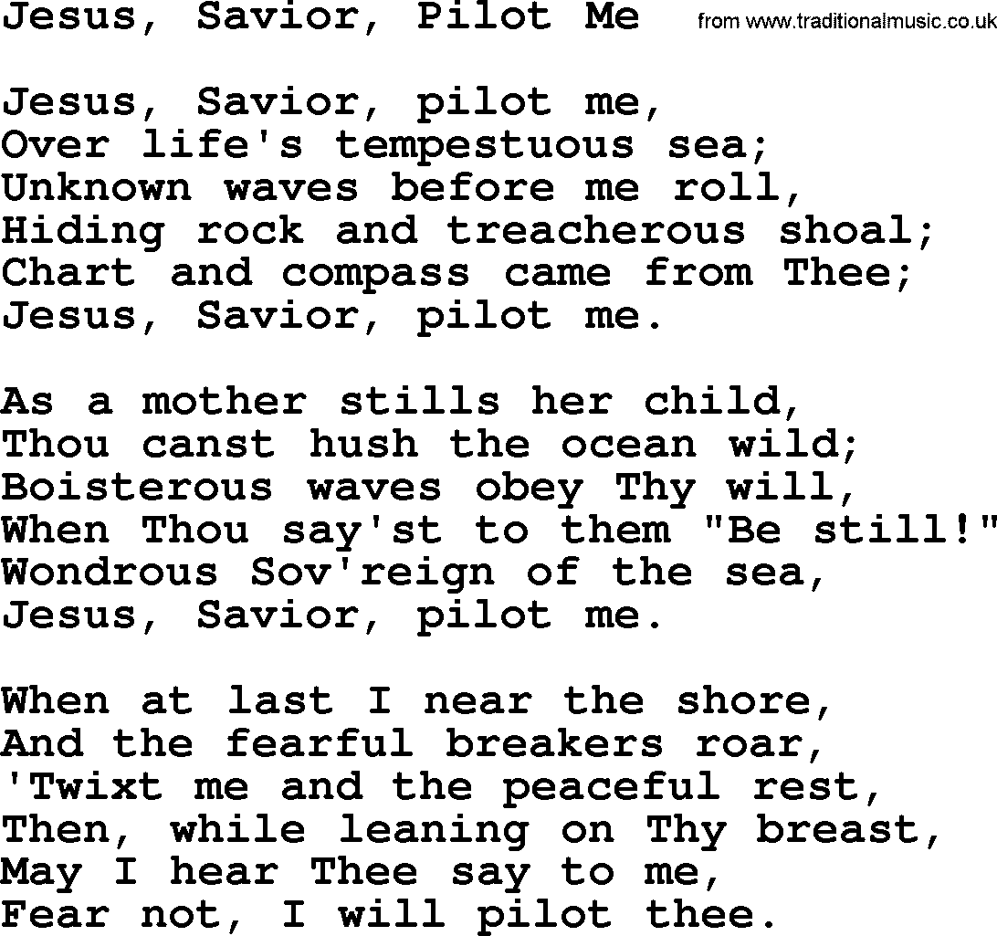 Baptist Hymnal Hymn: Jesus, Savior, Pilot Me, lyrics with pdf