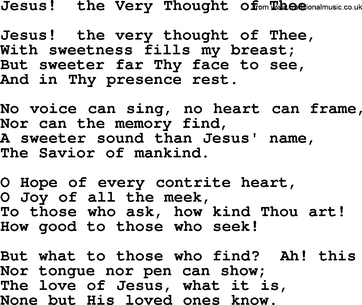 Baptist Hymnal Hymn: Jesus!  The Very Thought Of Thee, lyrics with pdf
