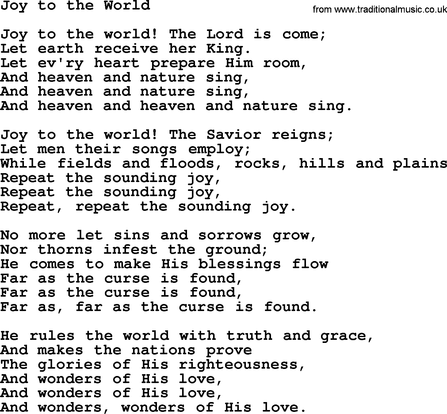 Baptist Hymnal Hymn: Joy To The World, lyrics with pdf