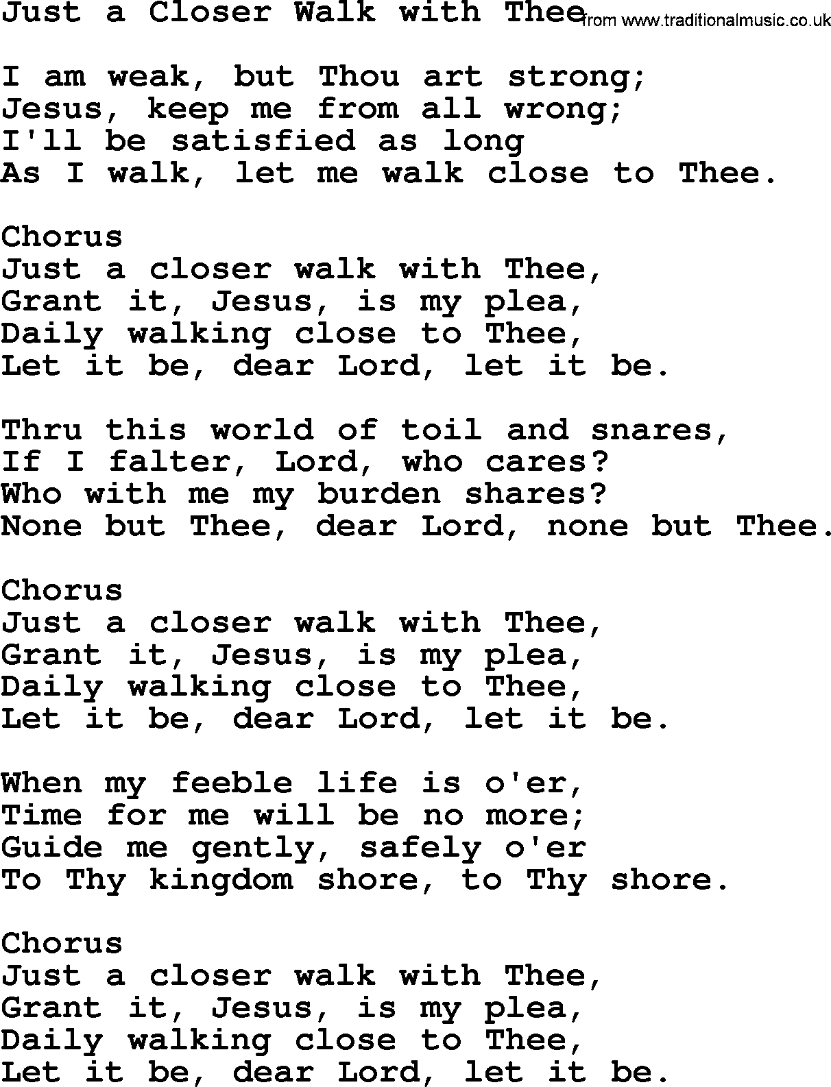 Baptist Hymnal Hymn: Just A Closer Walk With Thee, lyrics with pdf