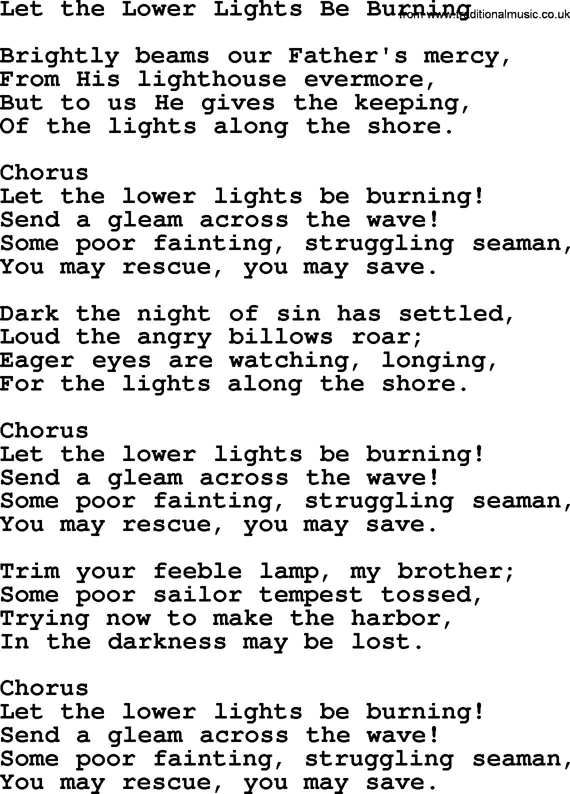 Baptist Hymnal Hymn: Let The Lower Lights Be Burning, lyrics with pdf