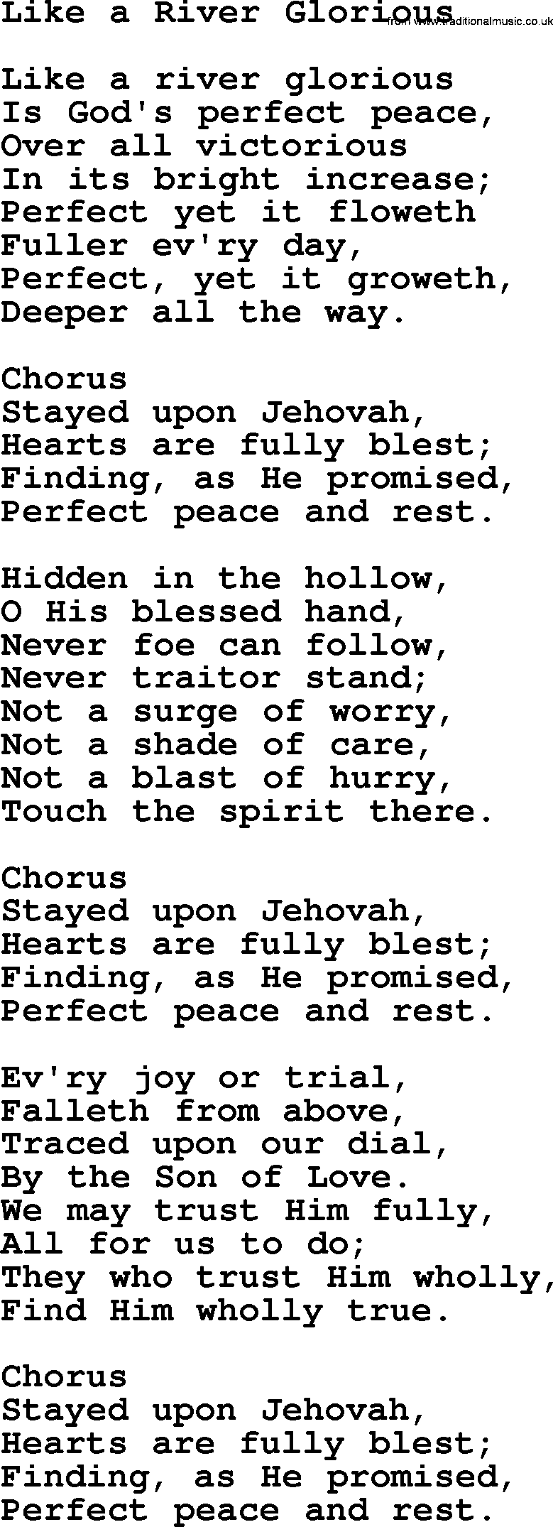 Baptist Hymnal Hymn: Like A River Glorious, lyrics with pdf