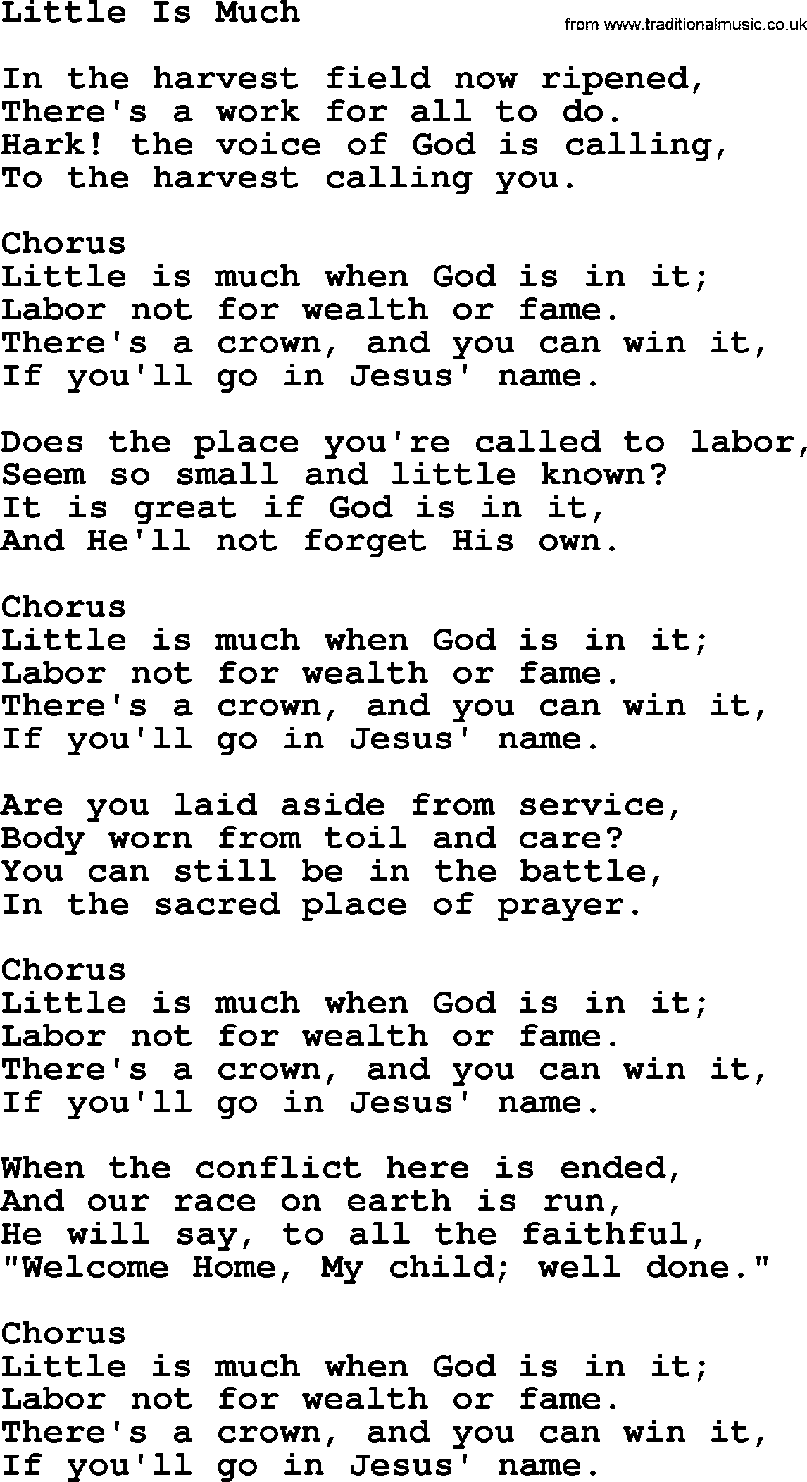 Baptist Hymnal Hymn: Little Is Much, lyrics with pdf