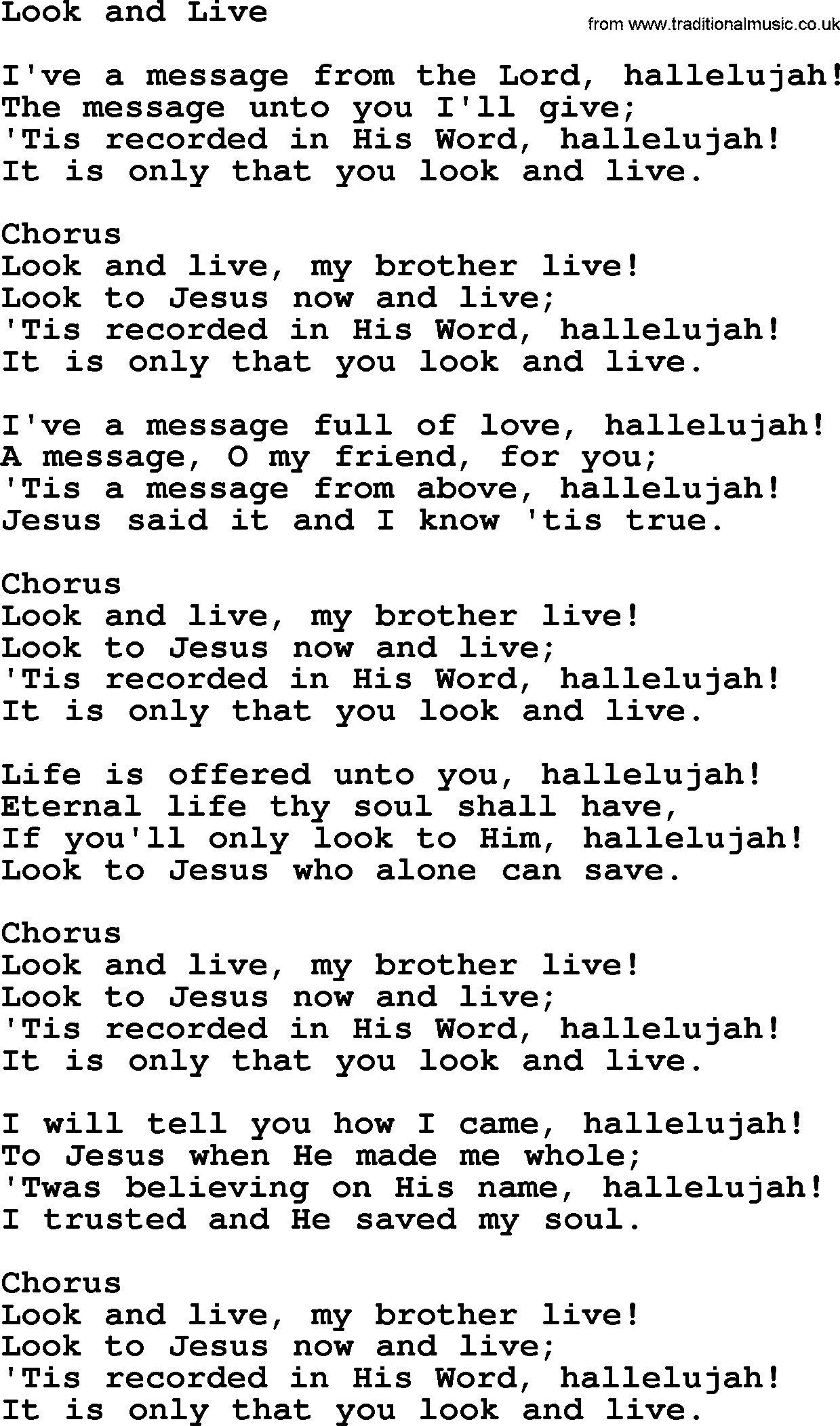 Baptist Hymnal Hymn: Look And Live, lyrics with pdf