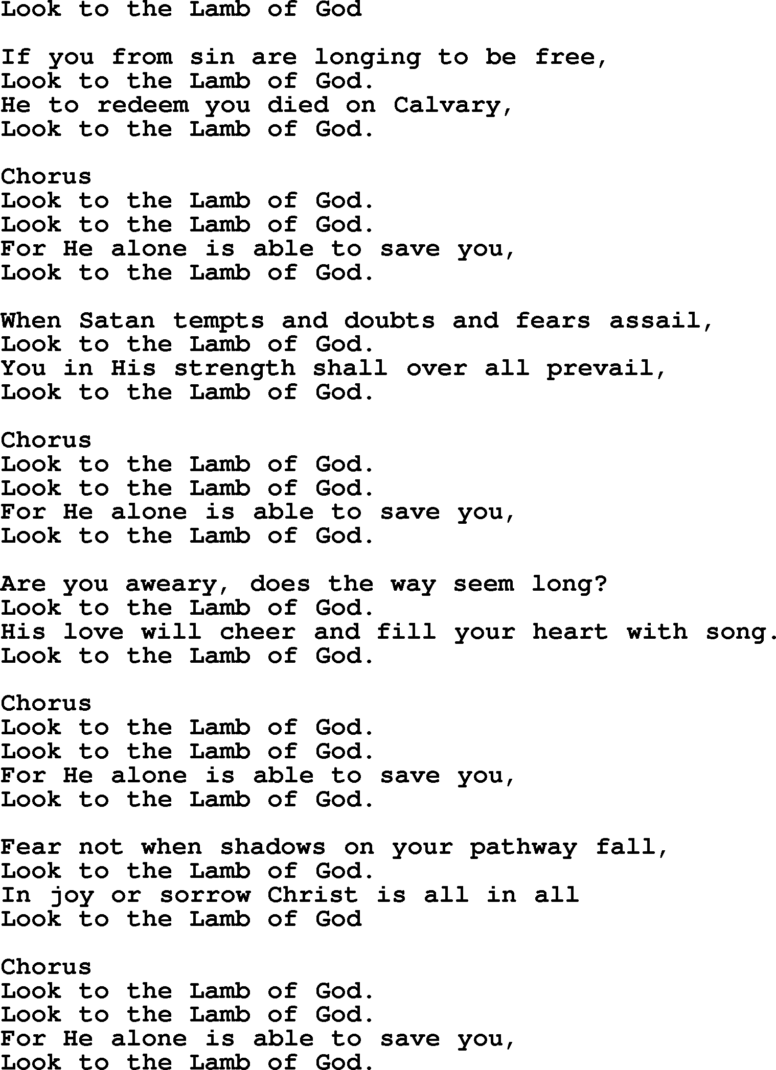 Baptist Hymnal Hymn: Look To The Lamb Of God, lyrics with pdf