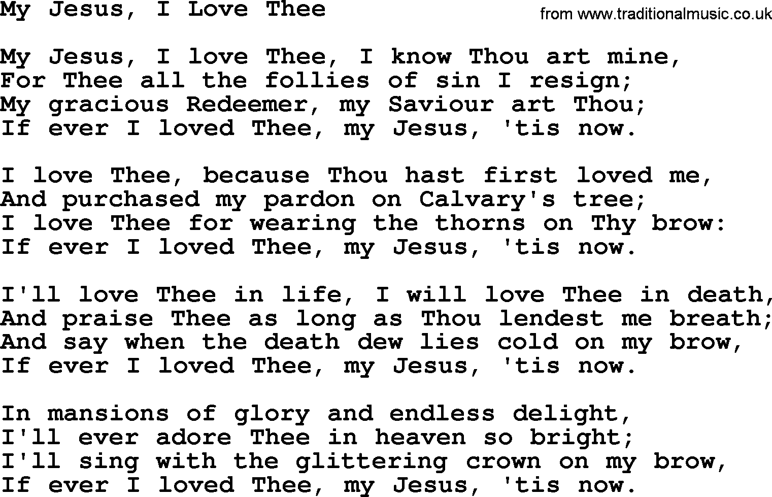 Baptist Hymnal Hymn: My Jesus, I Love Thee, lyrics with pdf