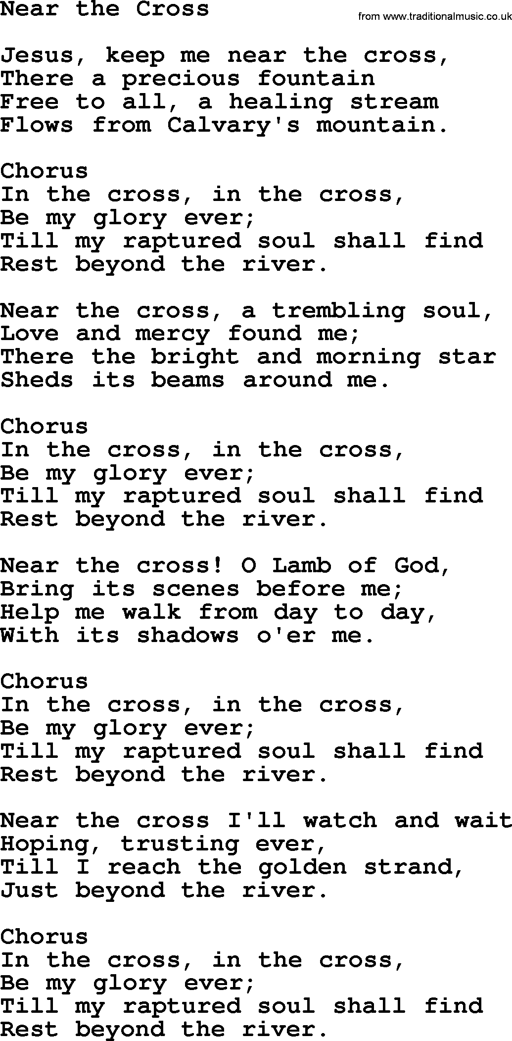 Baptist Hymnal Hymn: Near The Cross, lyrics with pdf