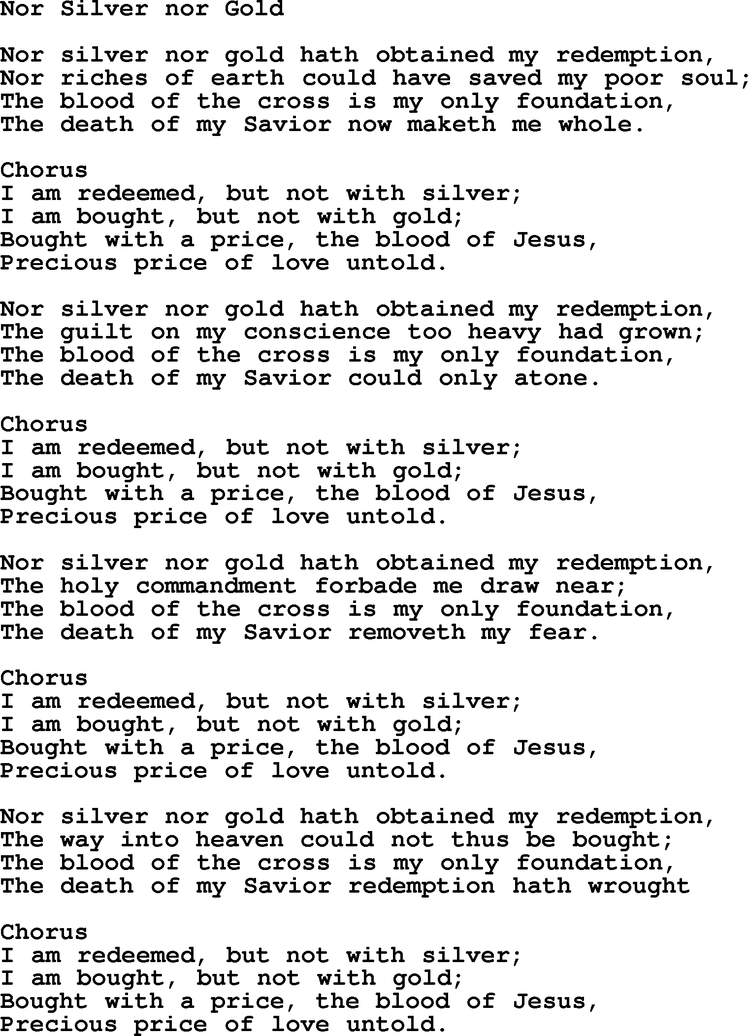 Baptist Hymnal Hymn: Nor Silver Nor Gold, lyrics with pdf