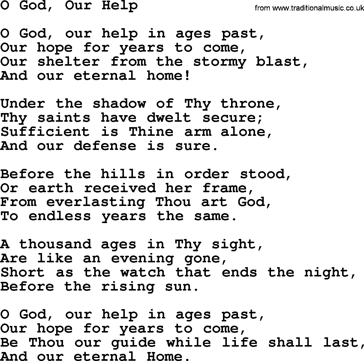 Baptist Hymnal Hymn: O God, Our Help, lyrics with pdf