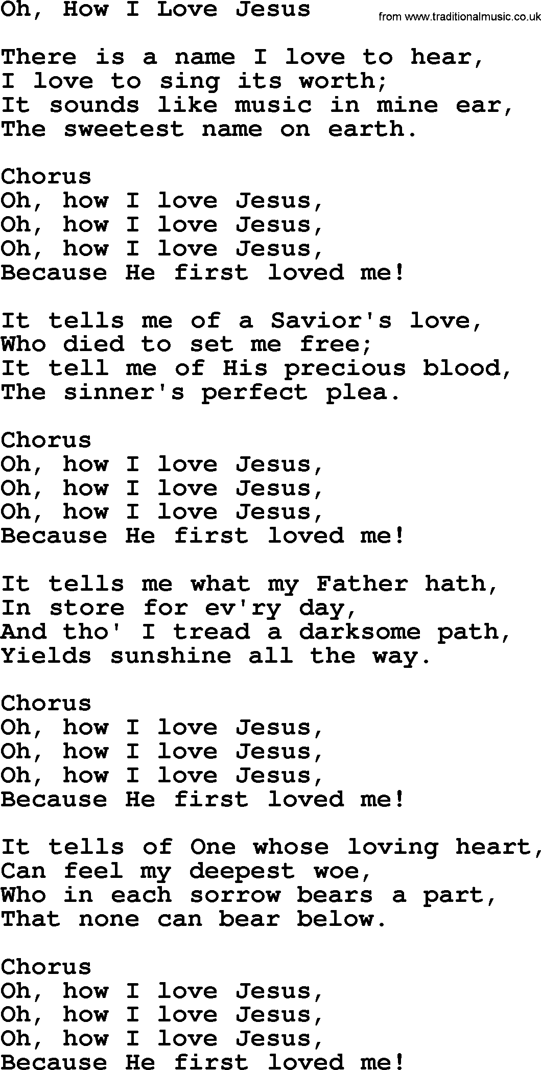 Baptist Hymnal Hymn: Oh, How I Love Jesus, lyrics with pdf