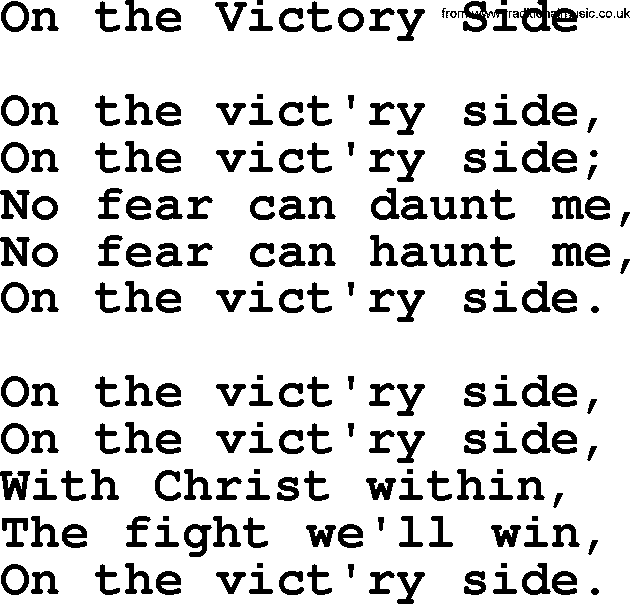 Baptist Hymnal Hymn: On The Victory Side, lyrics with pdf
