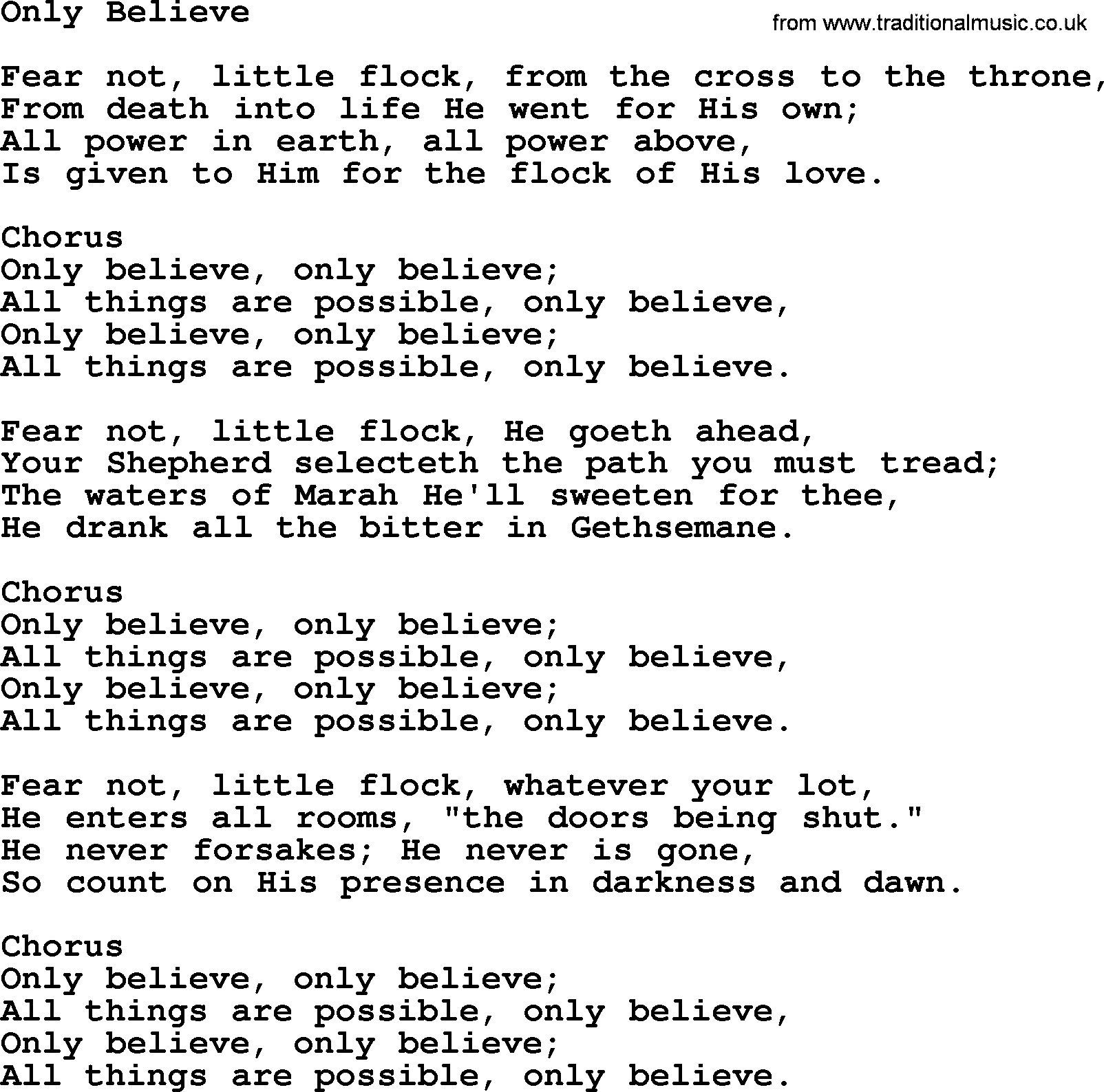 Baptist Hymnal, Christian Song: Only Believe- lyrics with PDF for printing