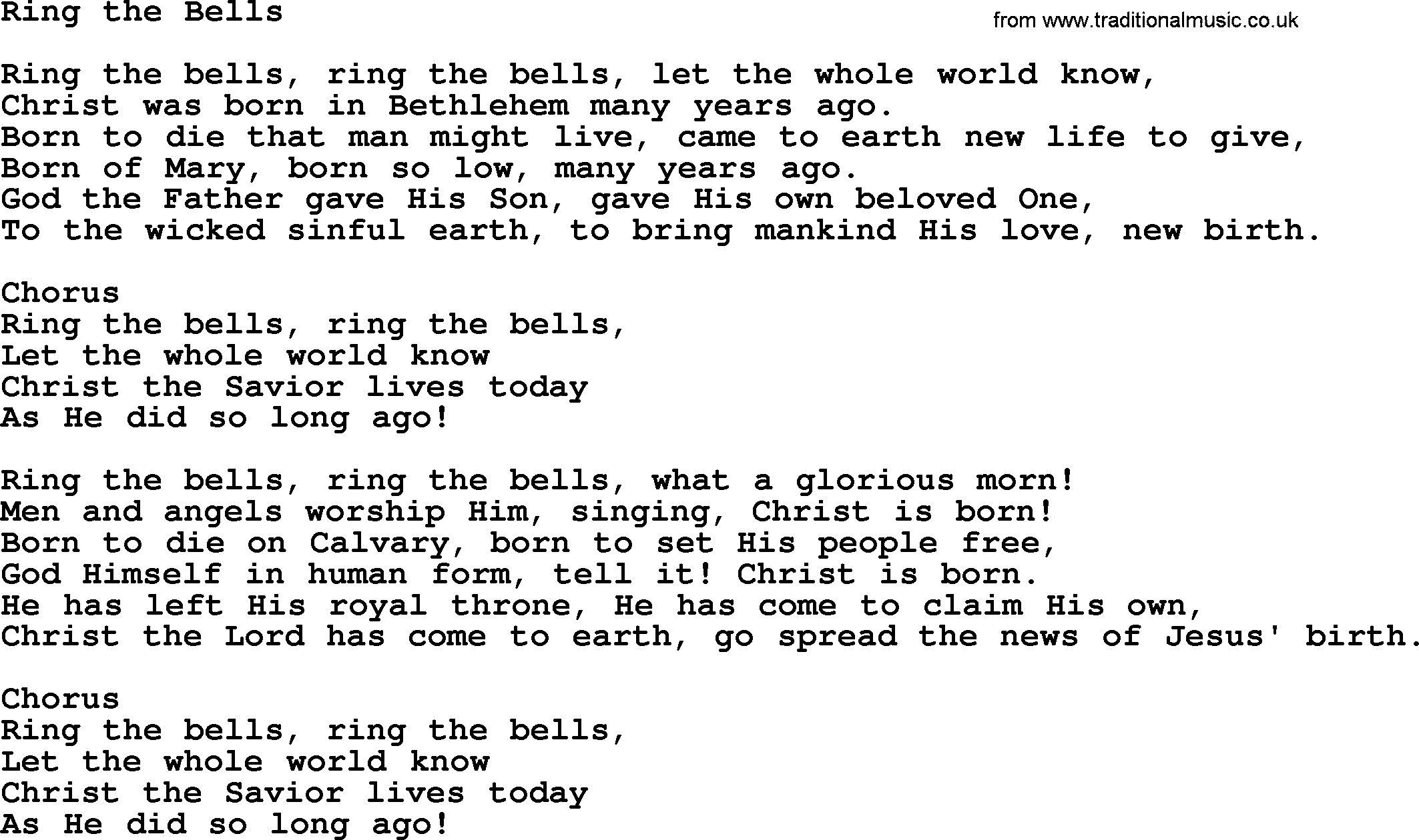 Baptist Hymnal Hymn: Ring The Bells, lyrics with pdf