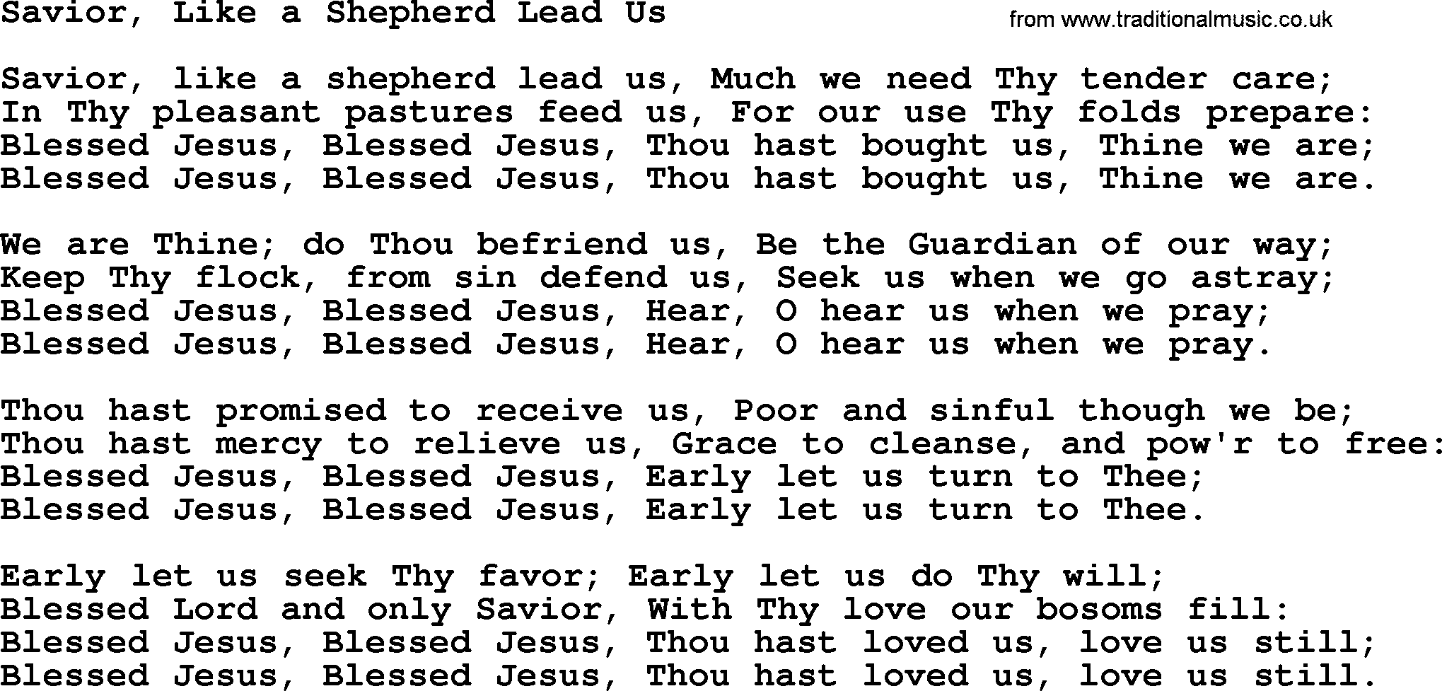 Baptist Hymnal Hymn: Savior, Like A Shepherd Lead Us, lyrics with pdf