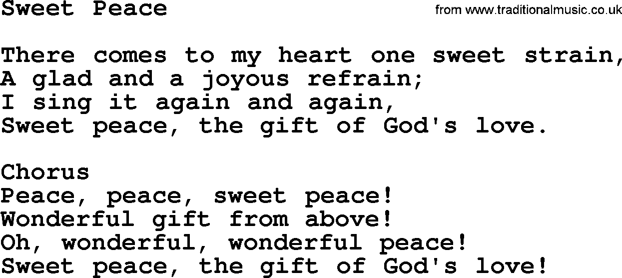 Baptist Hymnal Hymn: Sweet Peace, lyrics with pdf