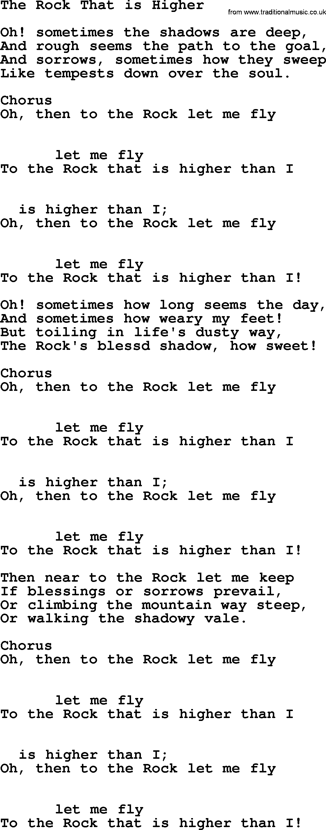 Baptist Hymnal Hymn: The Rock That Is Higher, lyrics with pdf