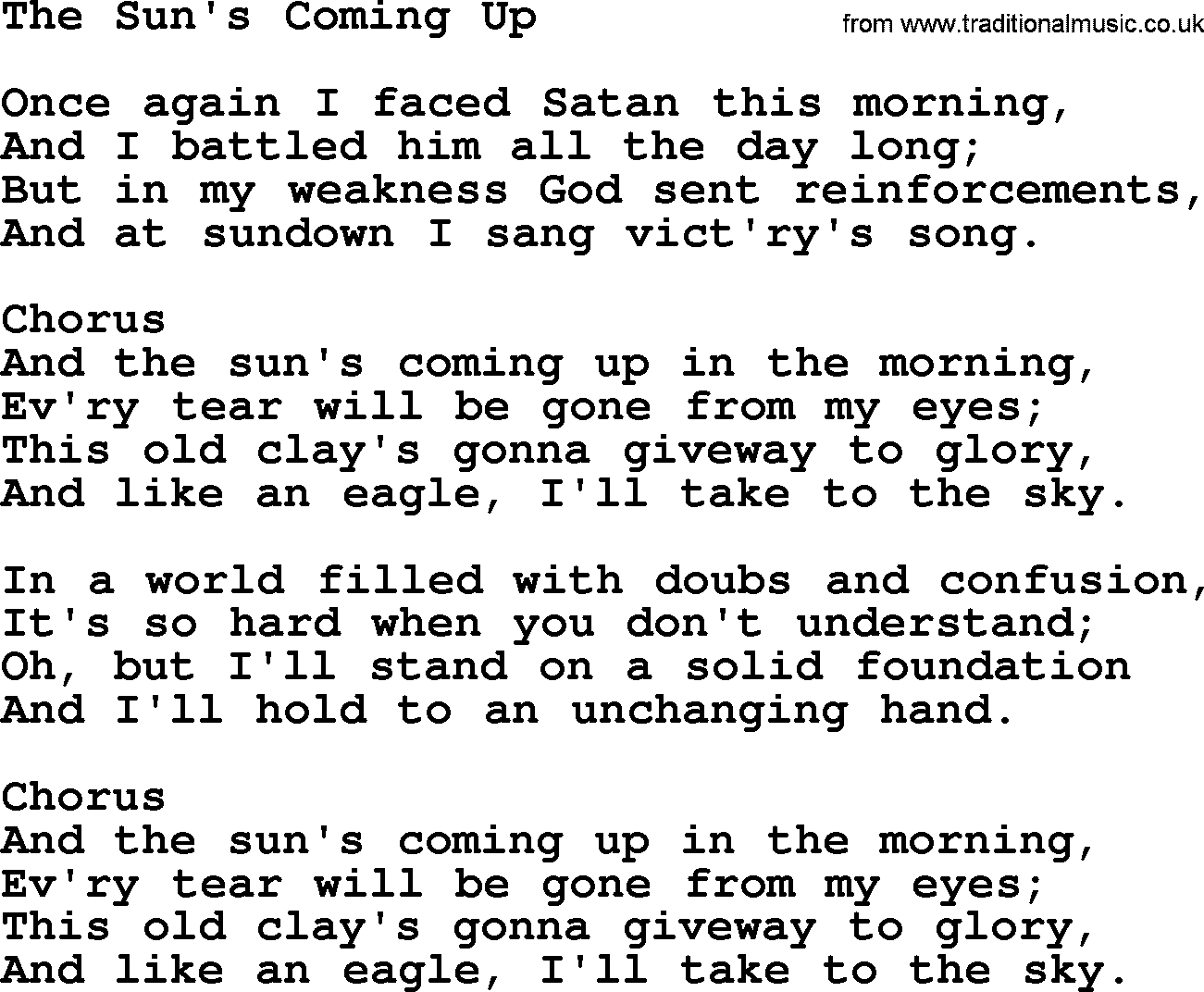Baptist Hymnal Hymn: The Sun's Coming Up, lyrics with pdf