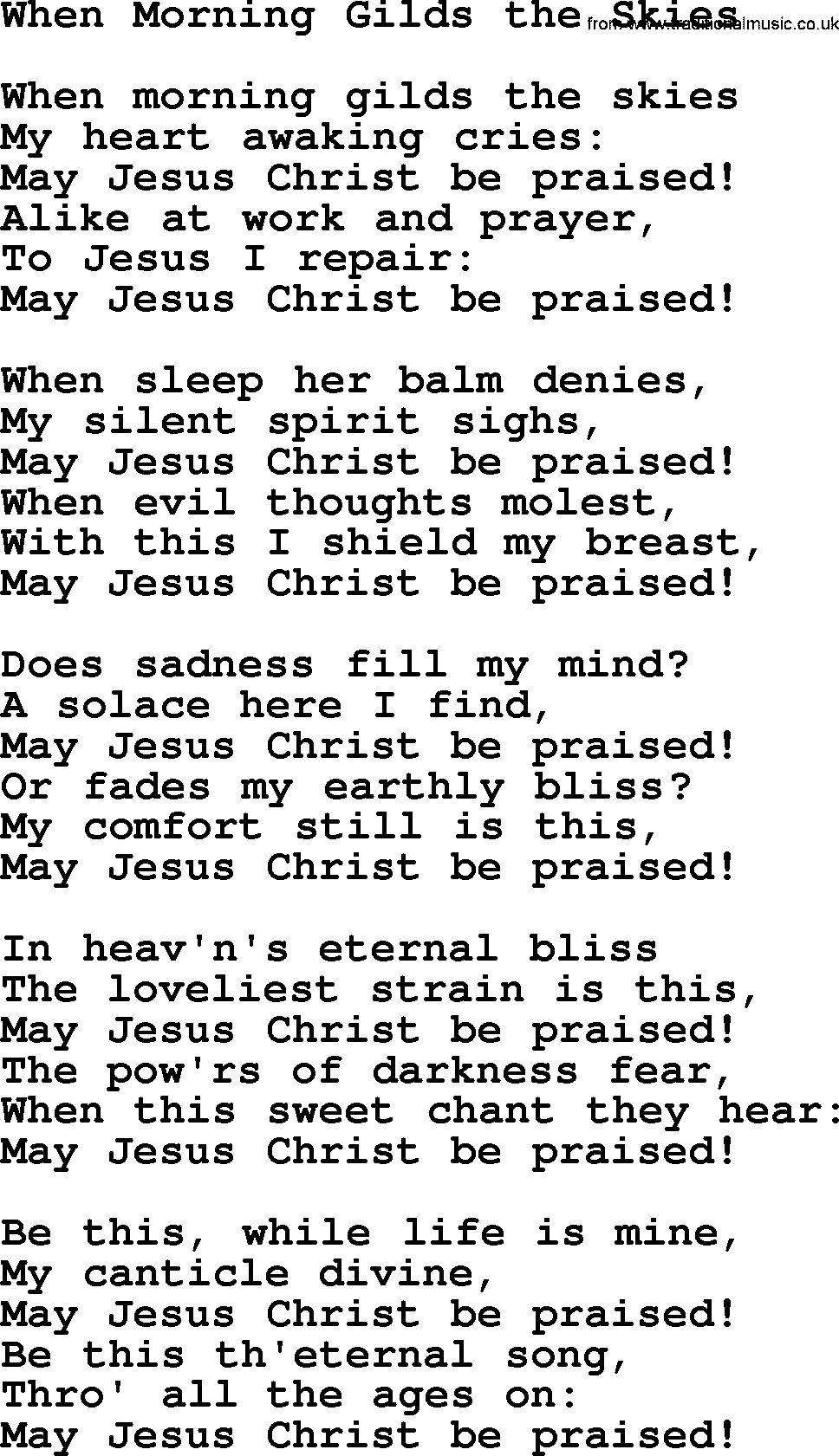 Baptist Hymnal Hymn: When Morning Gilds The Skies, lyrics with pdf