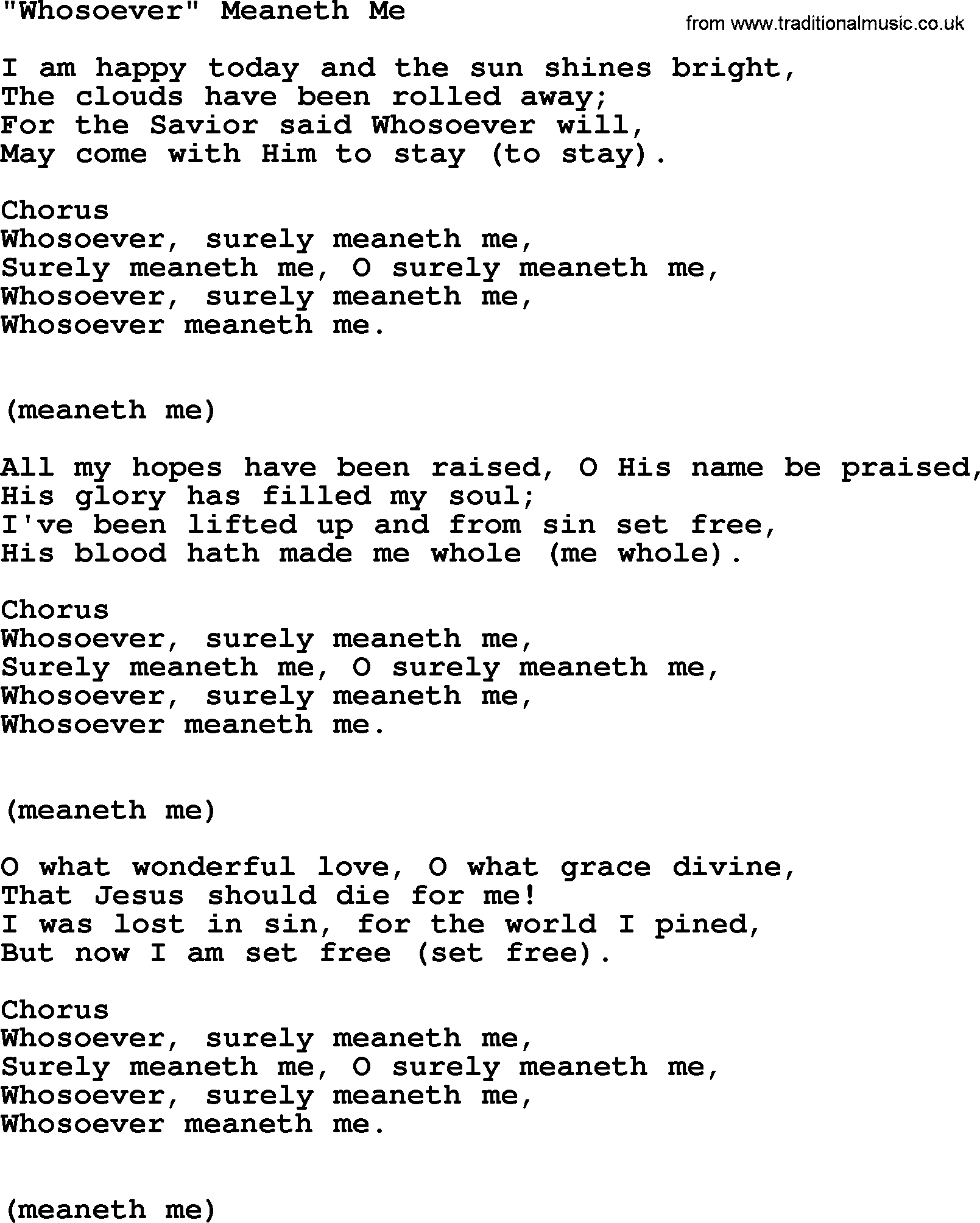 Baptist Hymnal Hymn: Whosoever Meaneth Me, lyrics with pdf