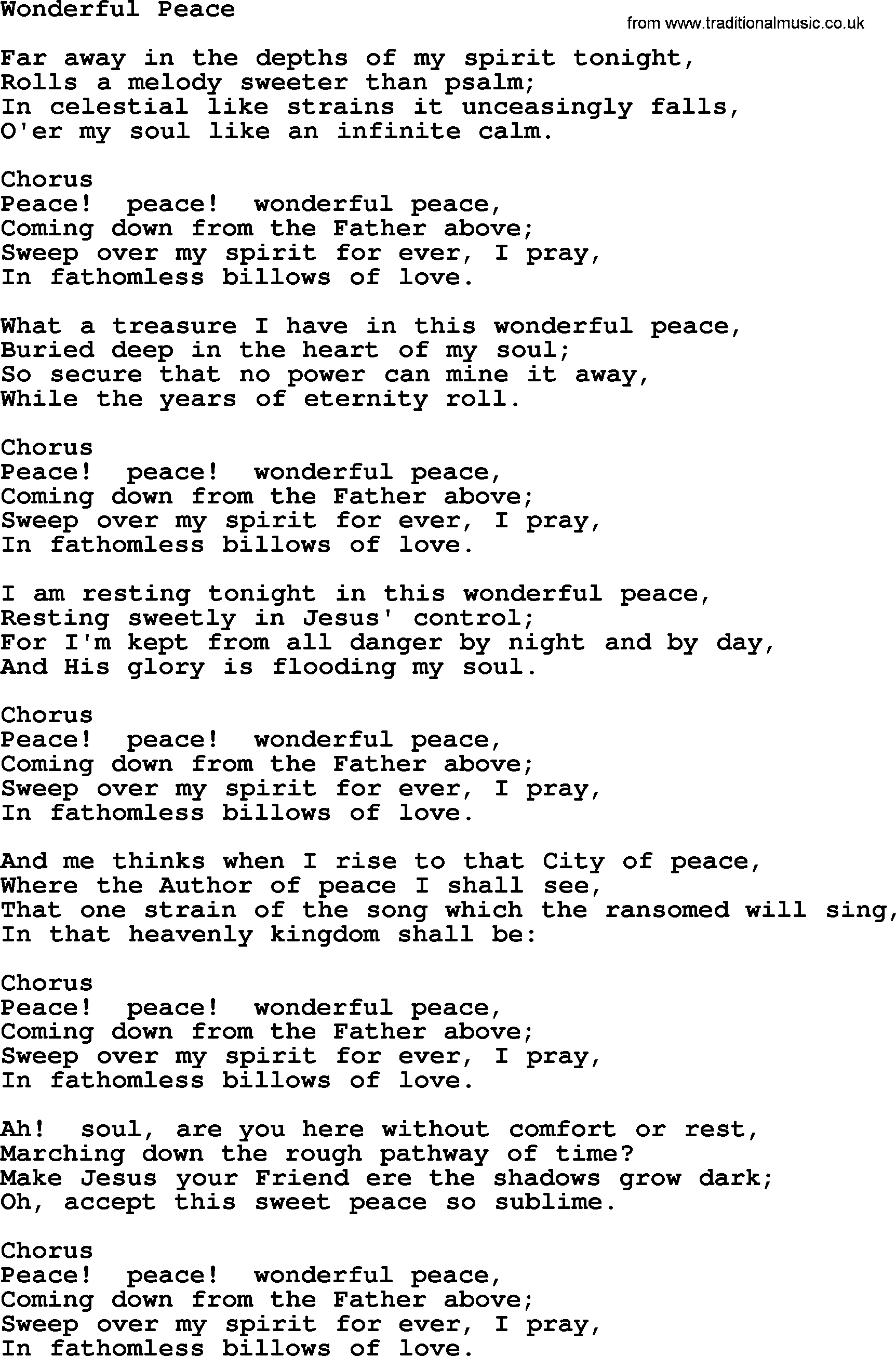 Baptist Hymnal Hymn: Wonderful Peace, lyrics with pdf