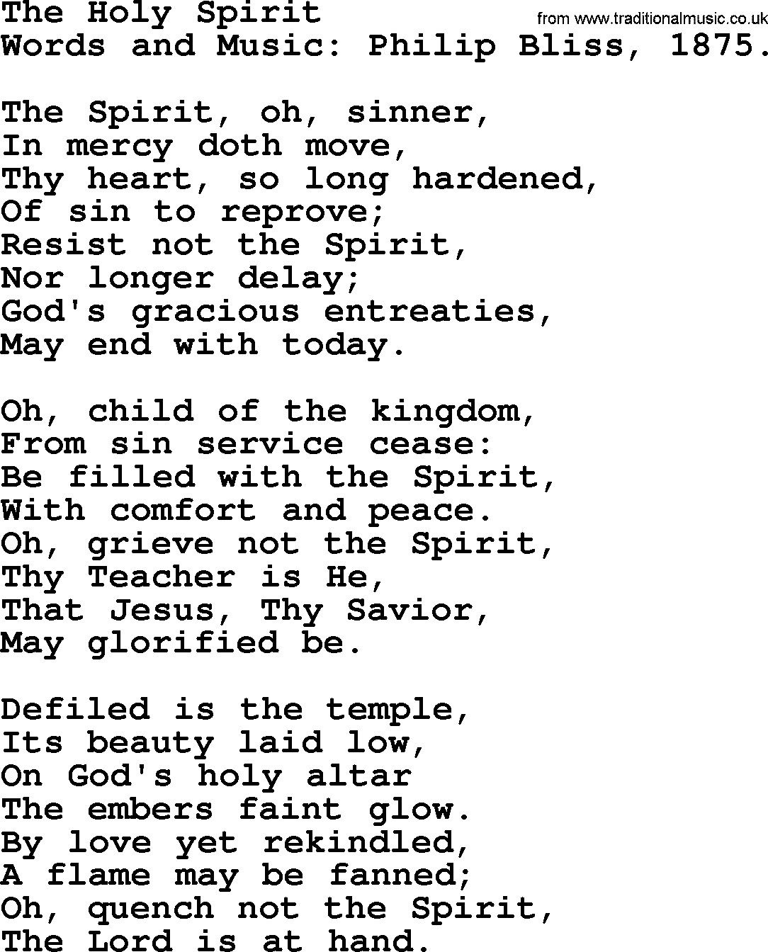 Philip Bliss Song: The Holy Spirit, lyrics