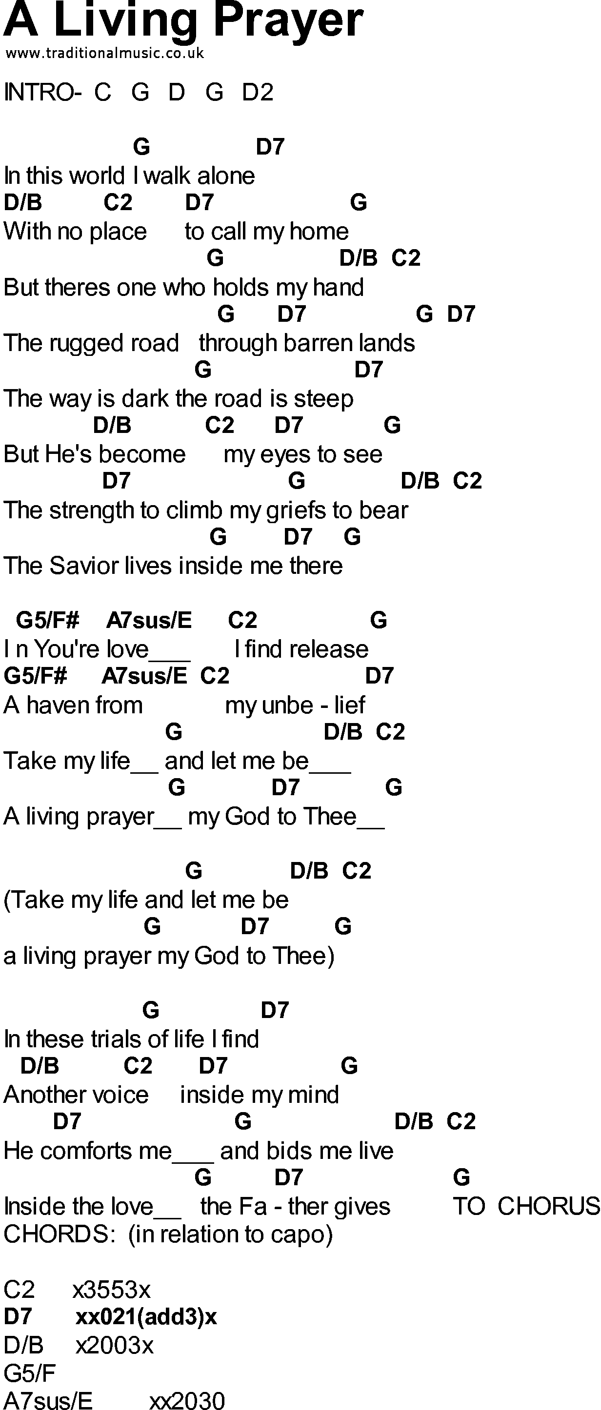 Bluegrass songs with chords - A Living Prayer