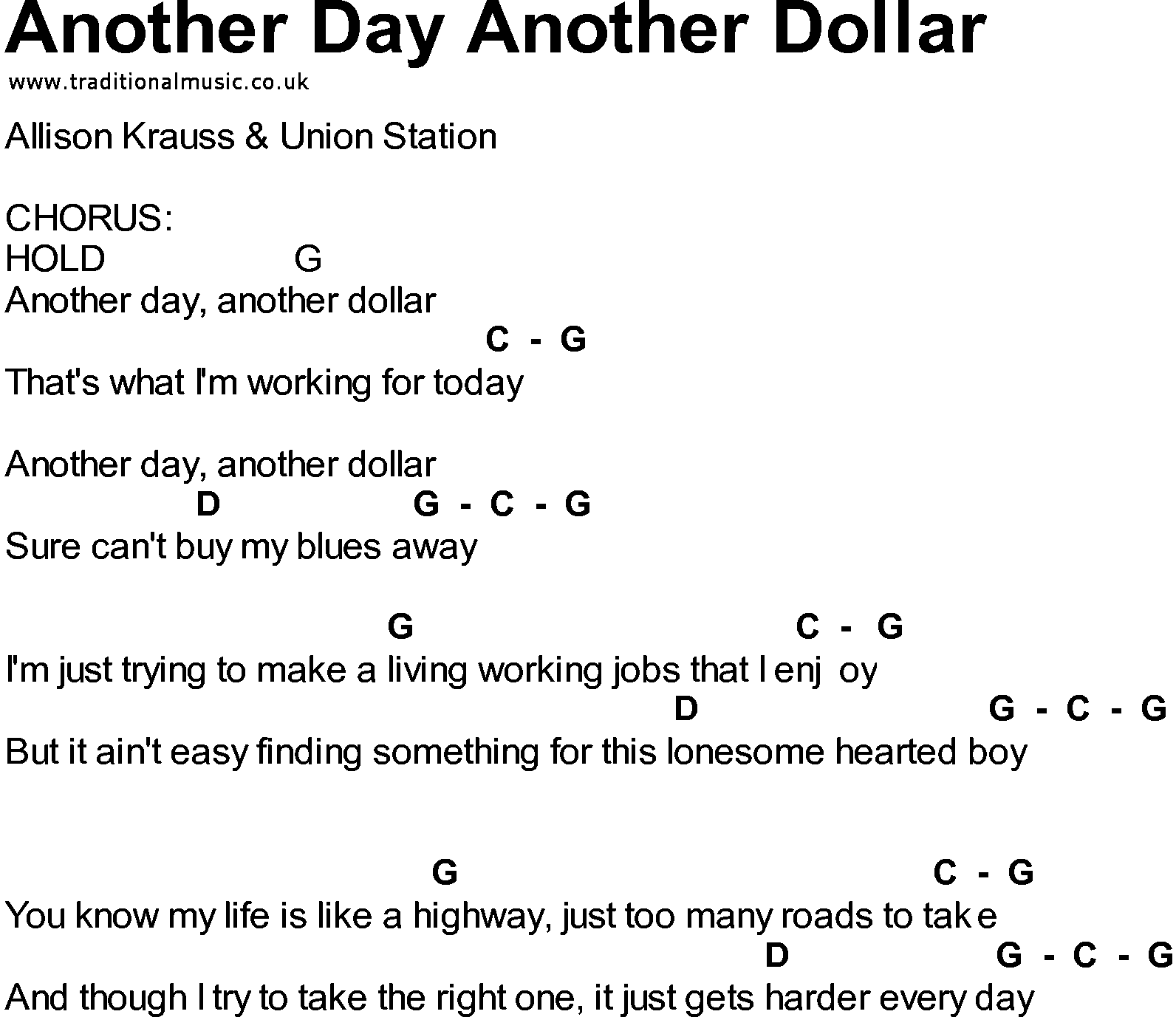 Bluegrass songs with chords - Another Day Another Dollar