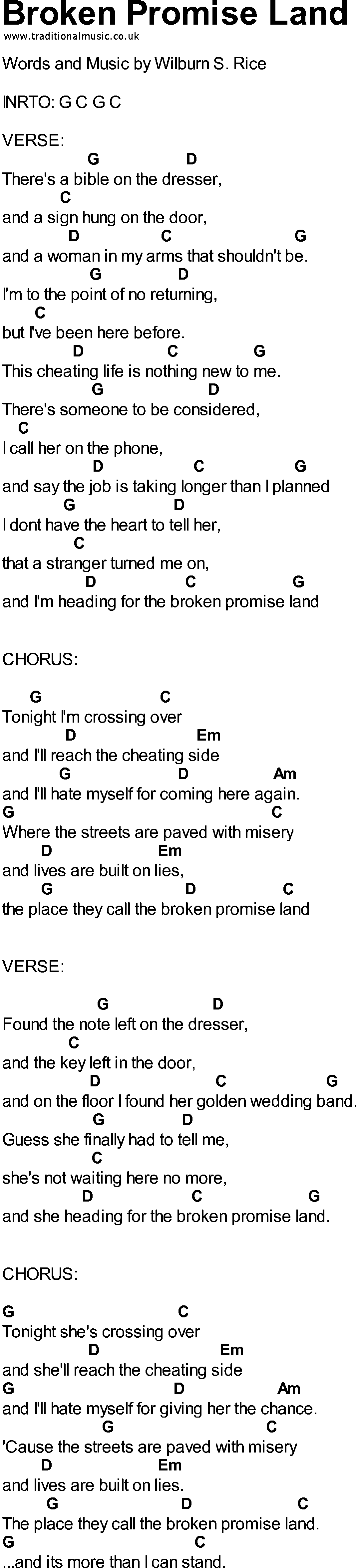 Bluegrass songs with chords - Broken Promise Land
