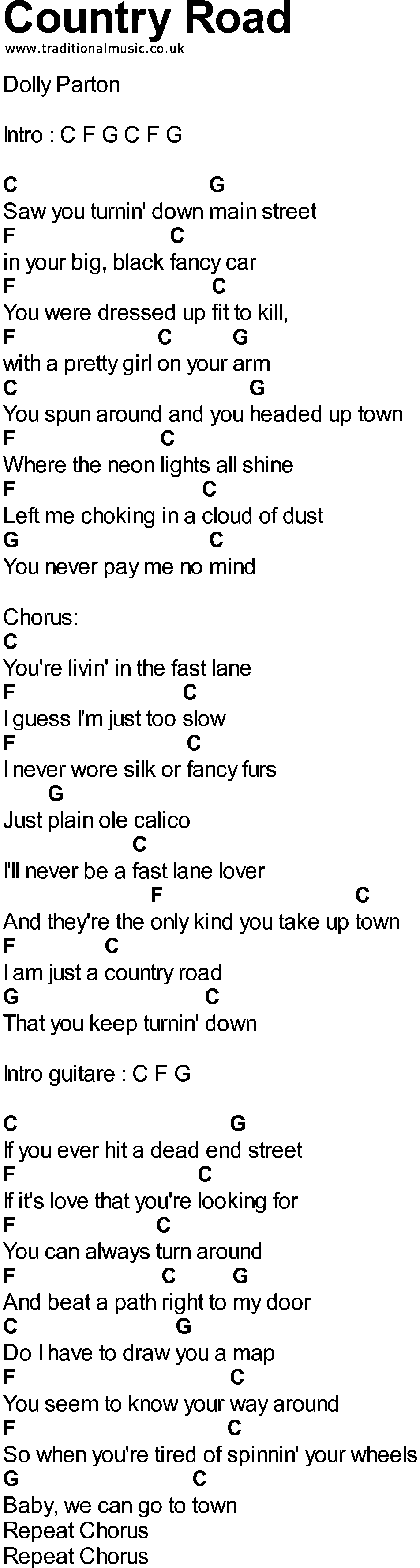 Bluegrass songs with chords - Country Road