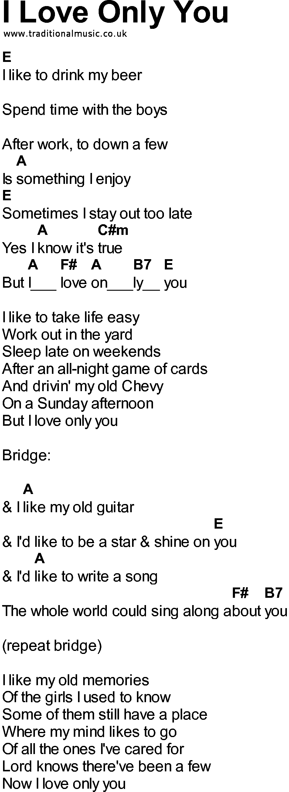 Bluegrass songs with chords - I Love Only You