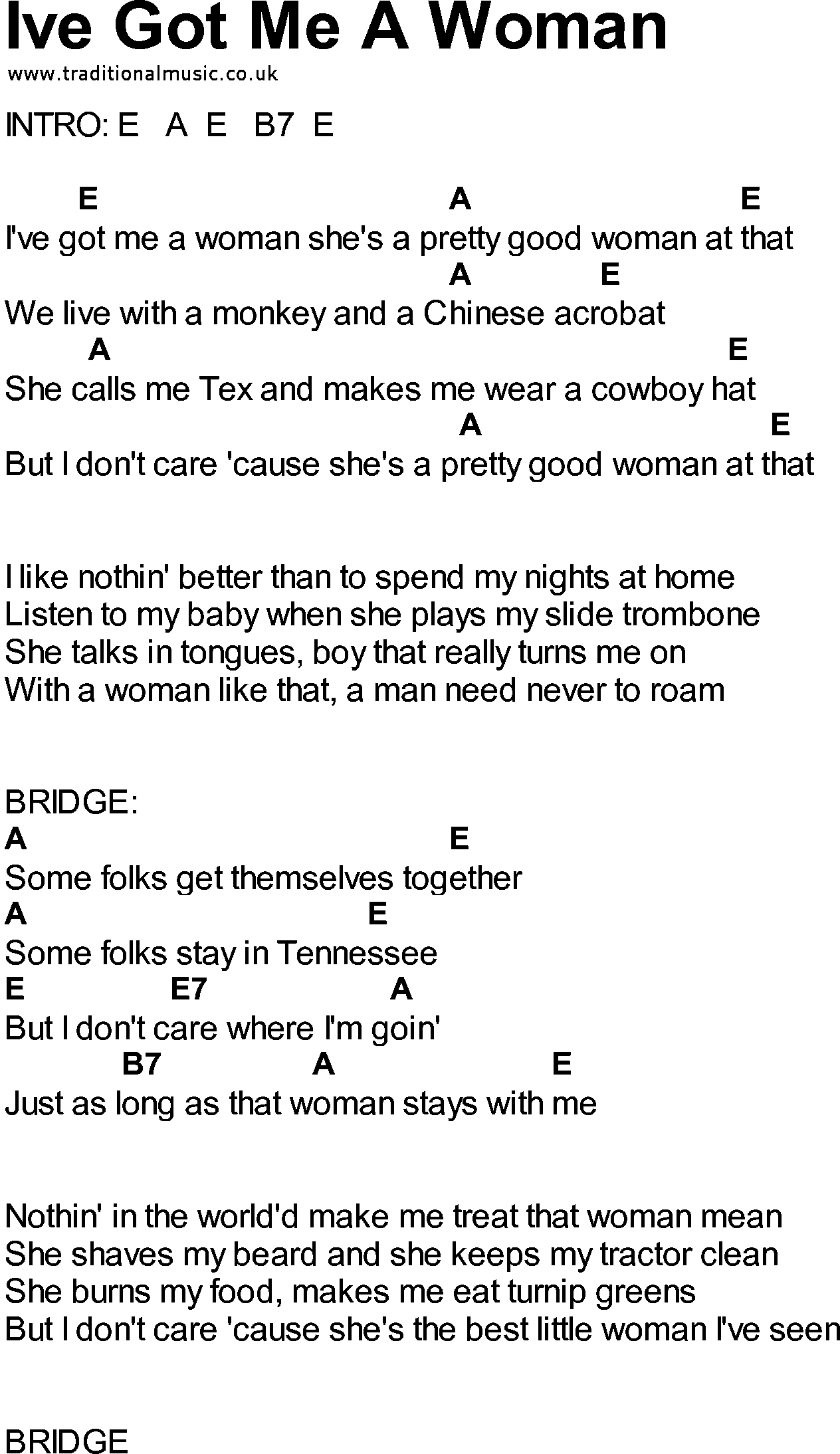Bluegrass songs with chords - Ive Got Me A Woman