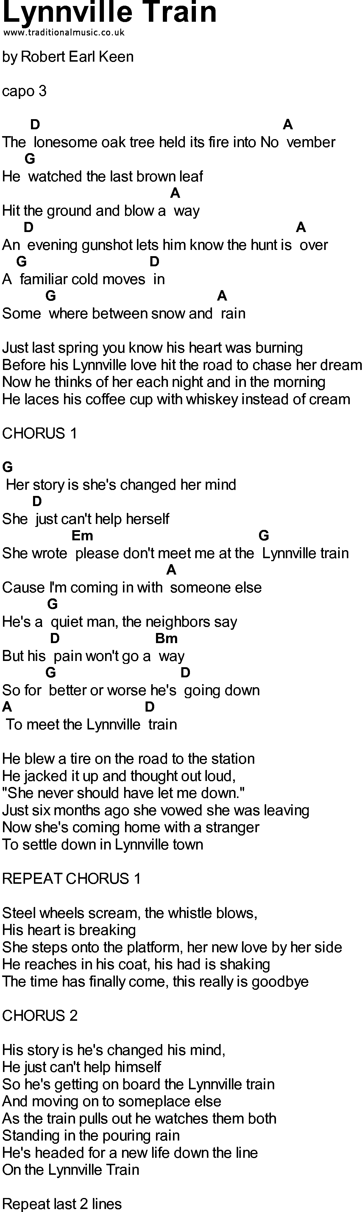 Bluegrass songs with chords - Lynnville Train