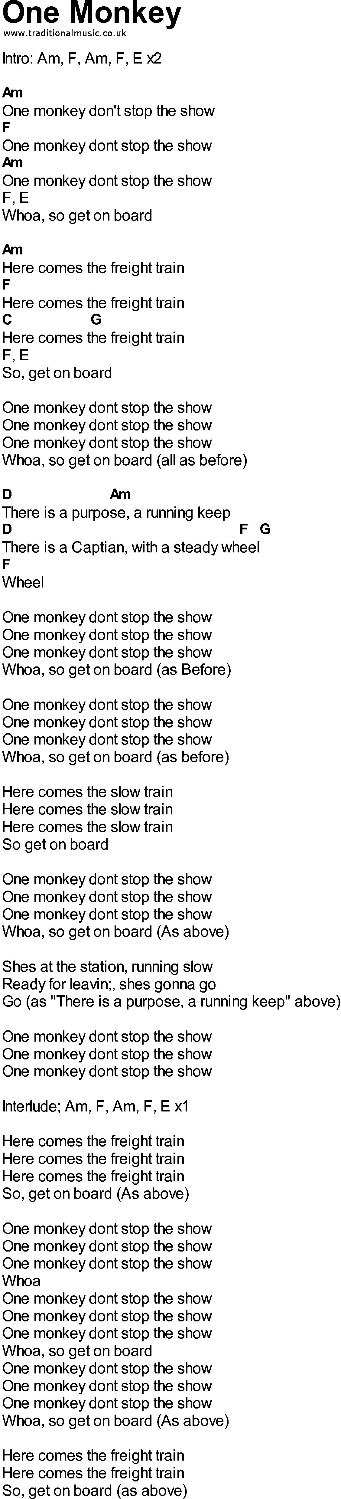 Bluegrass songs with chords - One Monkey