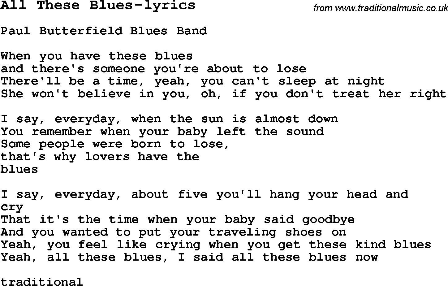 Blues Guitar Song, lyrics, chords, tablature, playing hints for All These Blues-lyrics