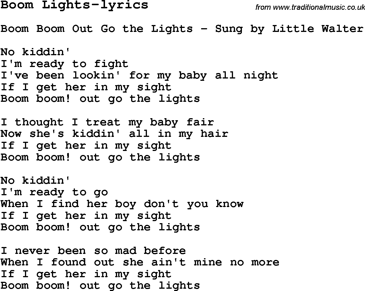 Blues Guitar Song, lyrics, chords, tablature, playing hints for Boom Lights-lyrics