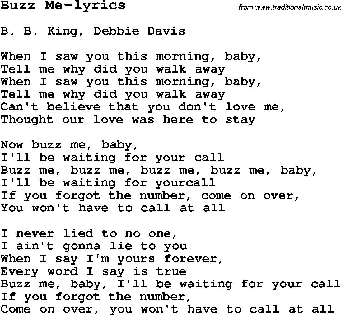 Blues Guitar lesson for Buzz Me-lyrics, with Chords, Tabs, and Lyrics