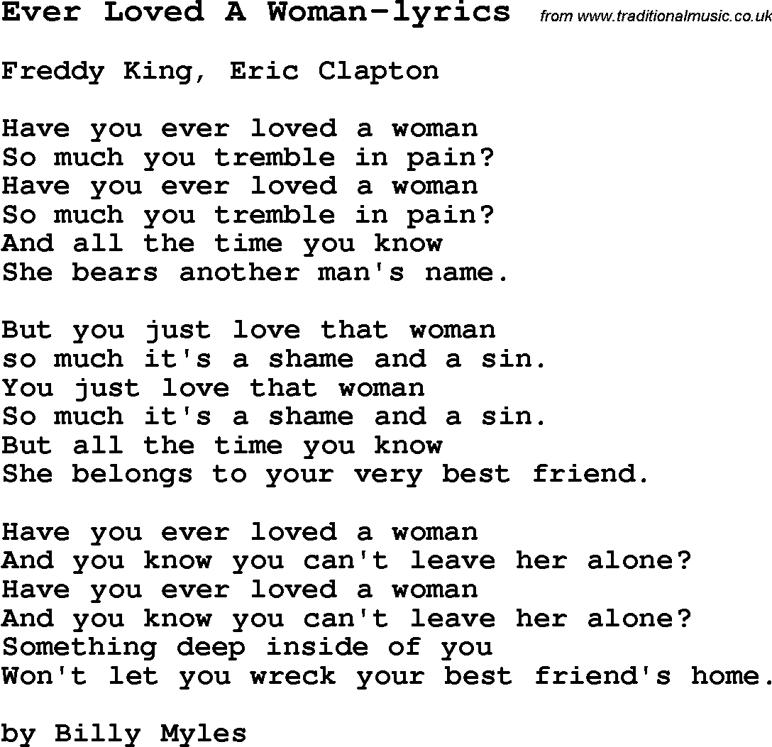 Blues Guitar Song, lyrics, chords, tablature, playing hints for Ever Loved A Woman-lyrics