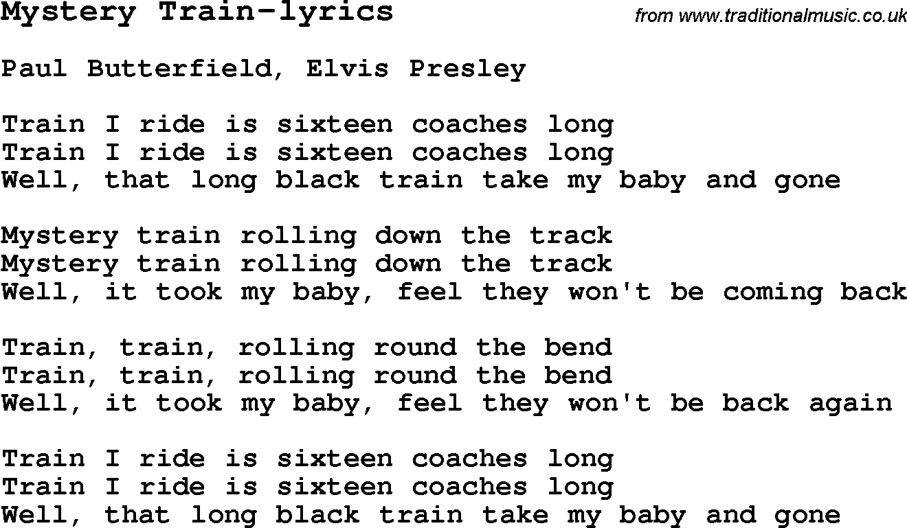 Blues Guitar Song, lyrics, chords, tablature, playing hints for Mystery Train-lyrics