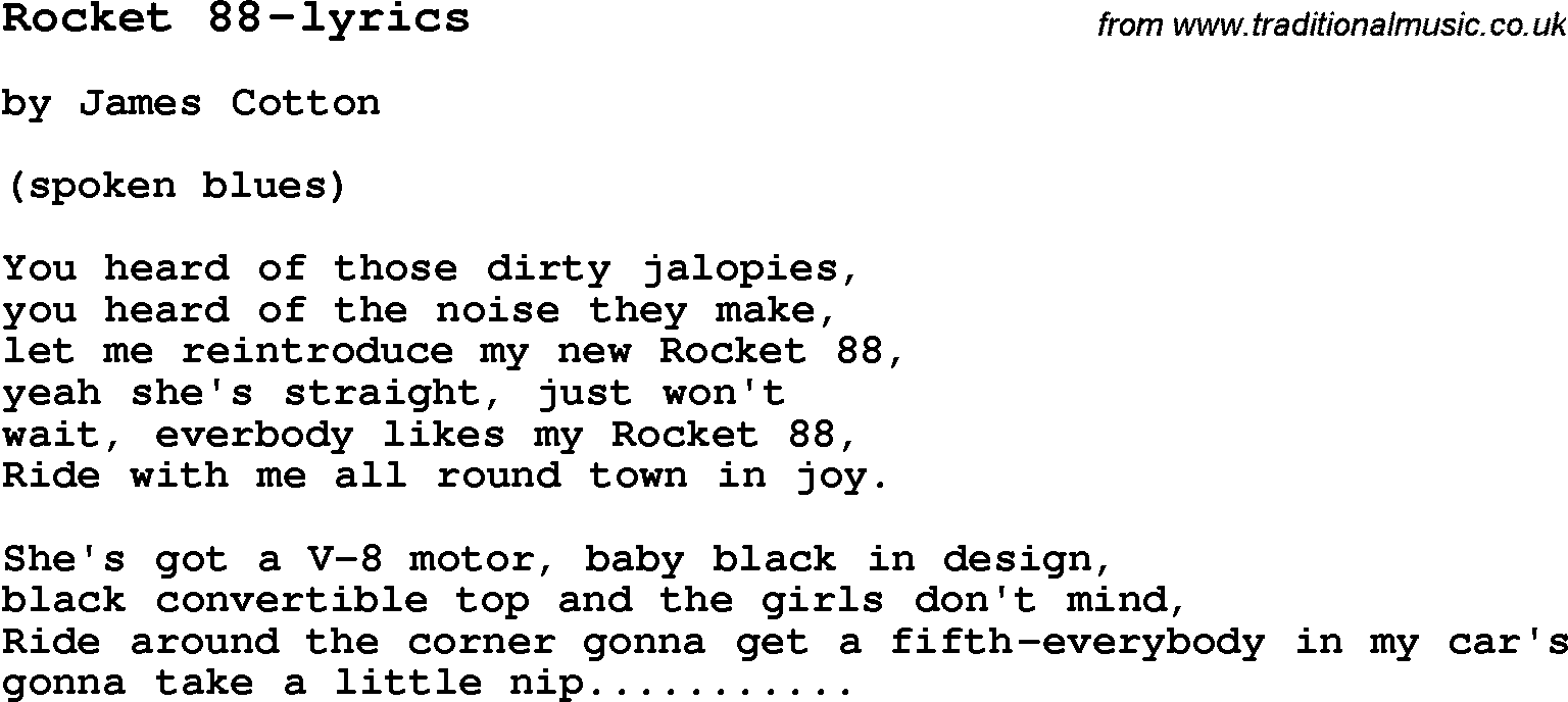 Blues Guitar Song, lyrics, chords, tablature, playing hints for Rocket 88-lyrics