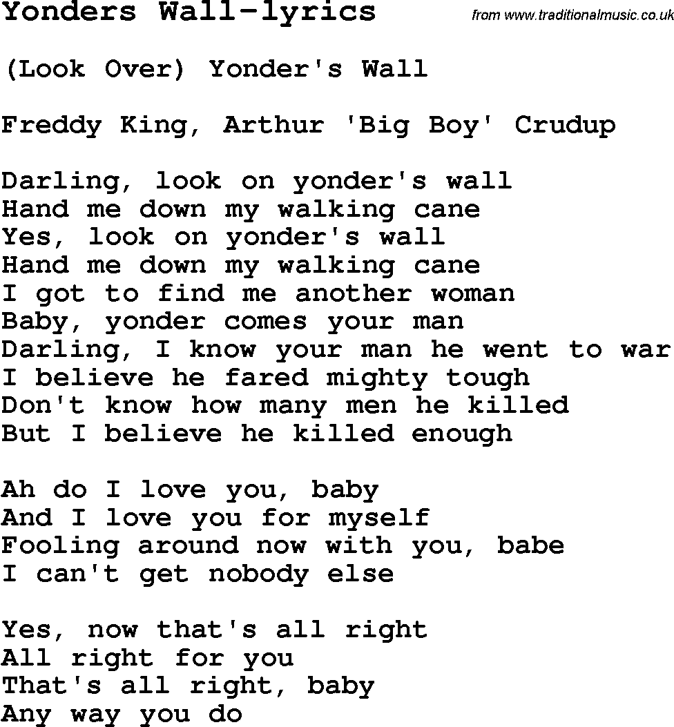 Blues Guitar Song, lyrics, chords, tablature, playing hints for Yonders Wall-lyrics