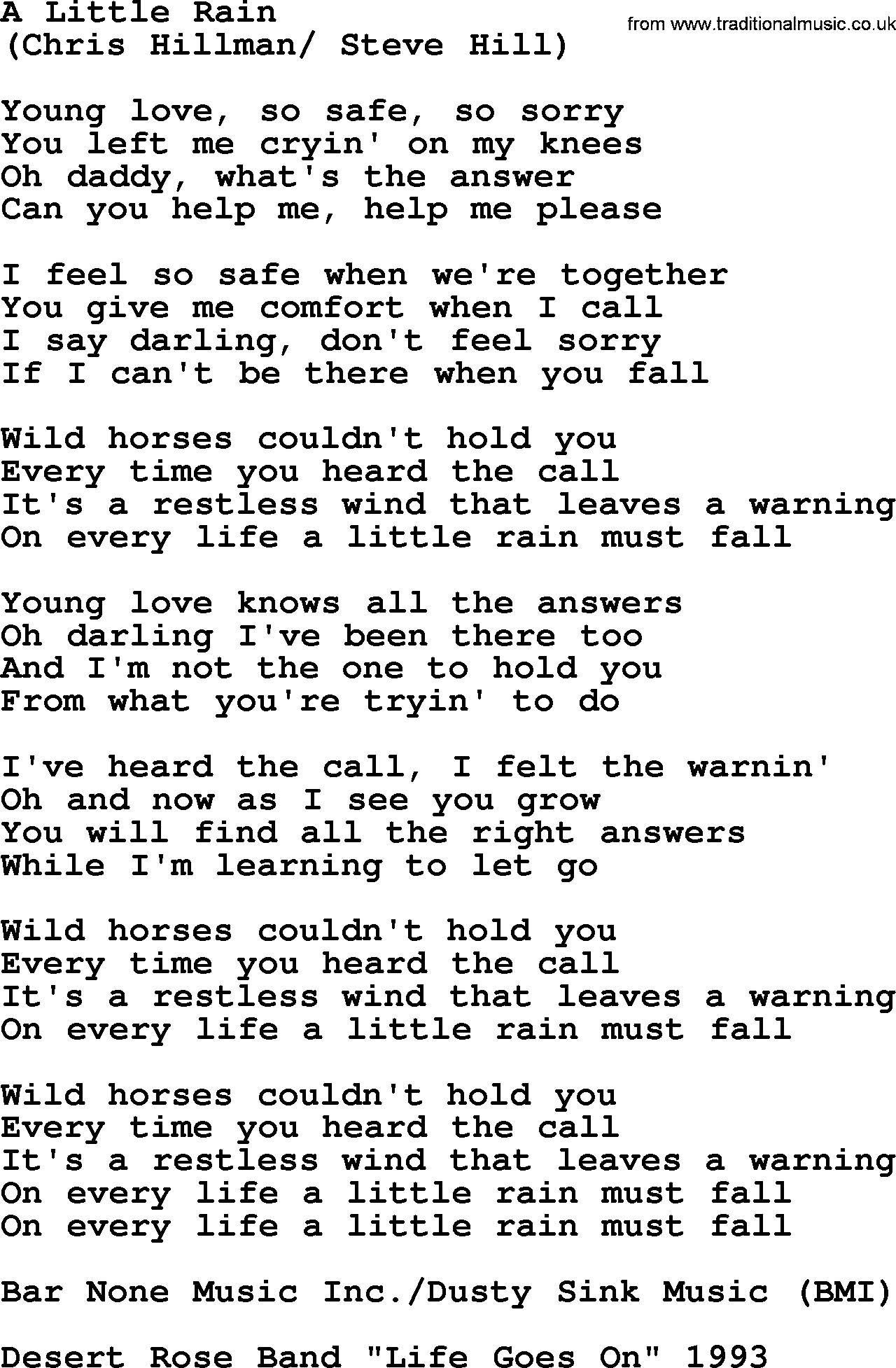 The Byrds song A Little Rain, lyrics