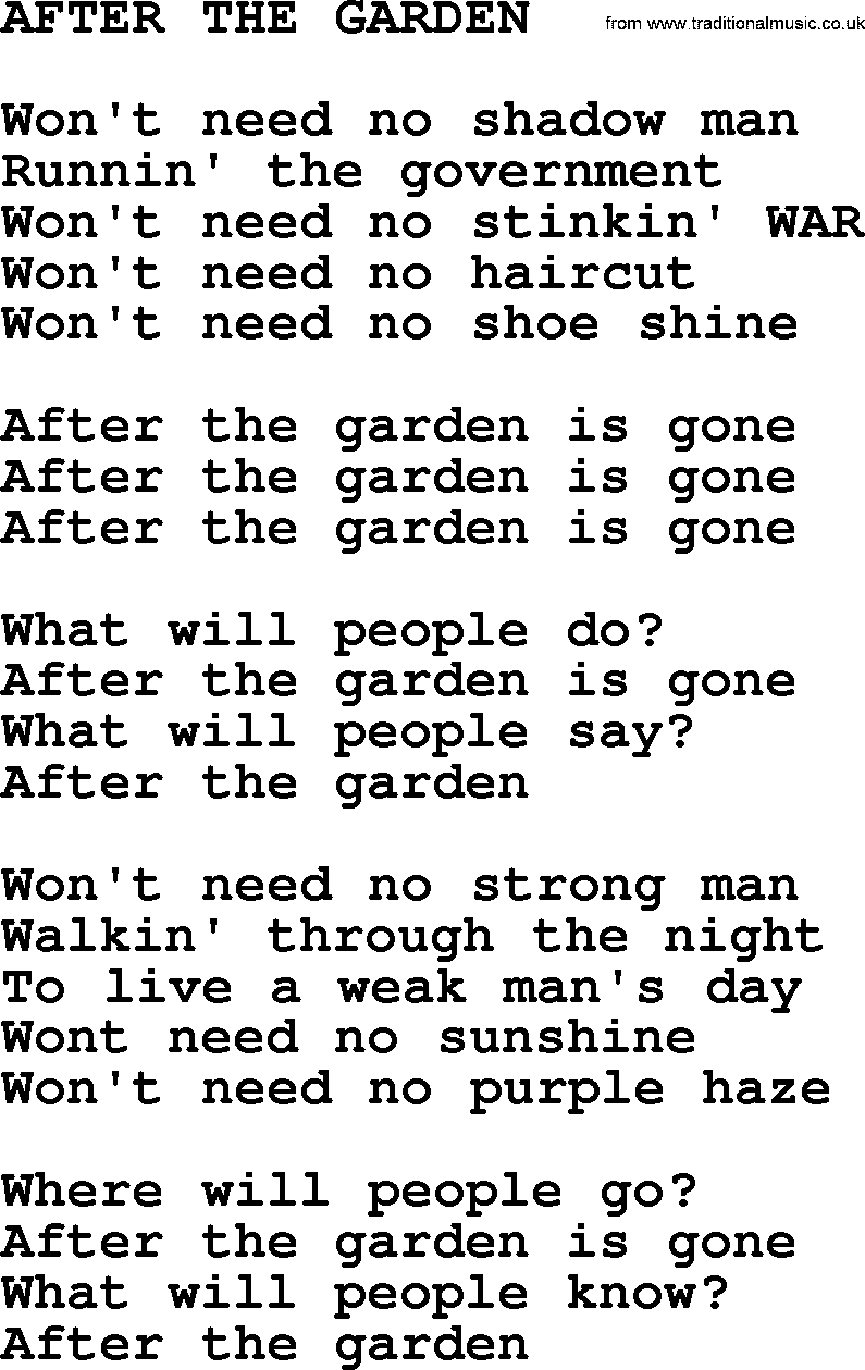 The Byrds song After The Garden, lyrics
