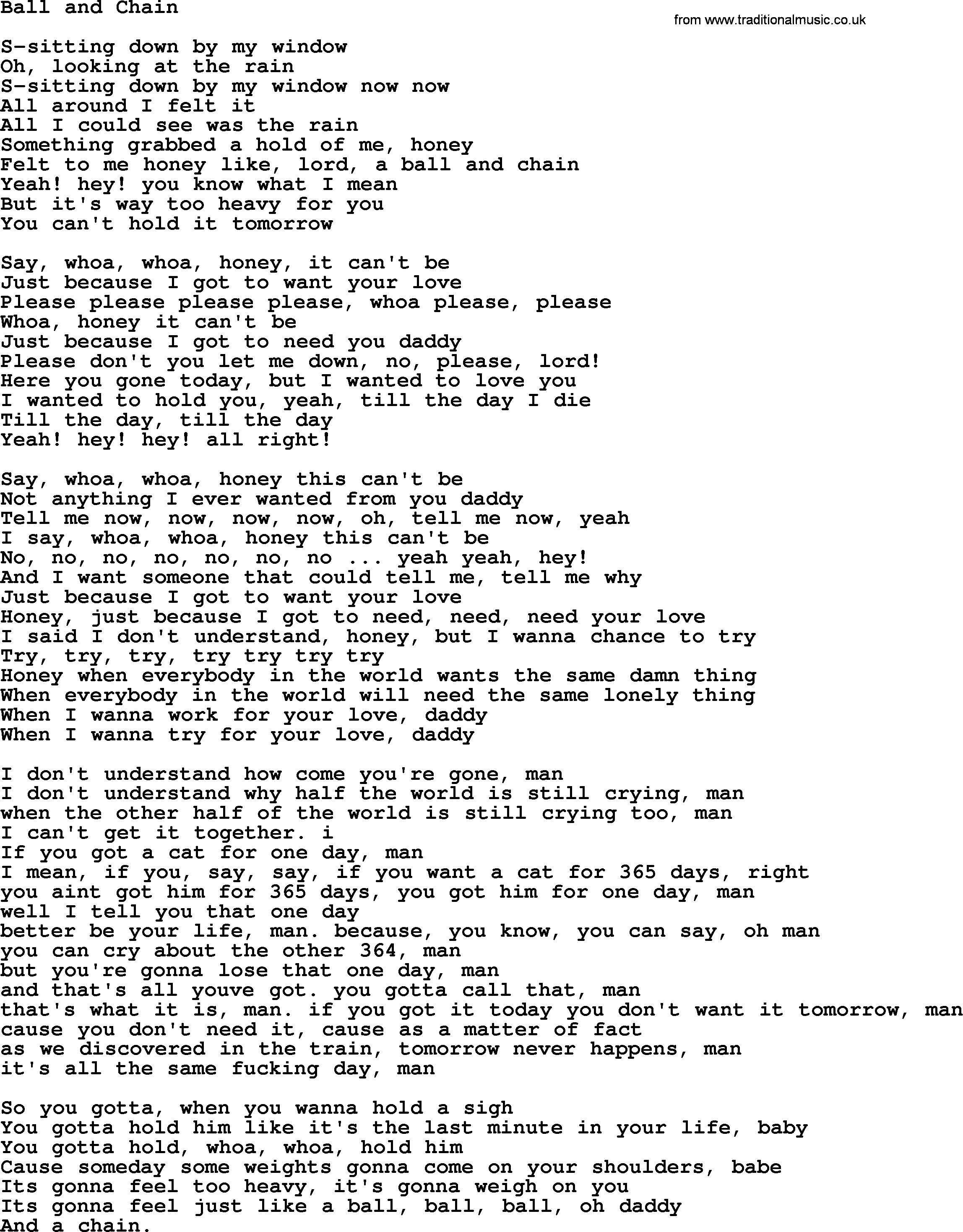 Ball And Chain, by The Byrds - lyrics with pdf