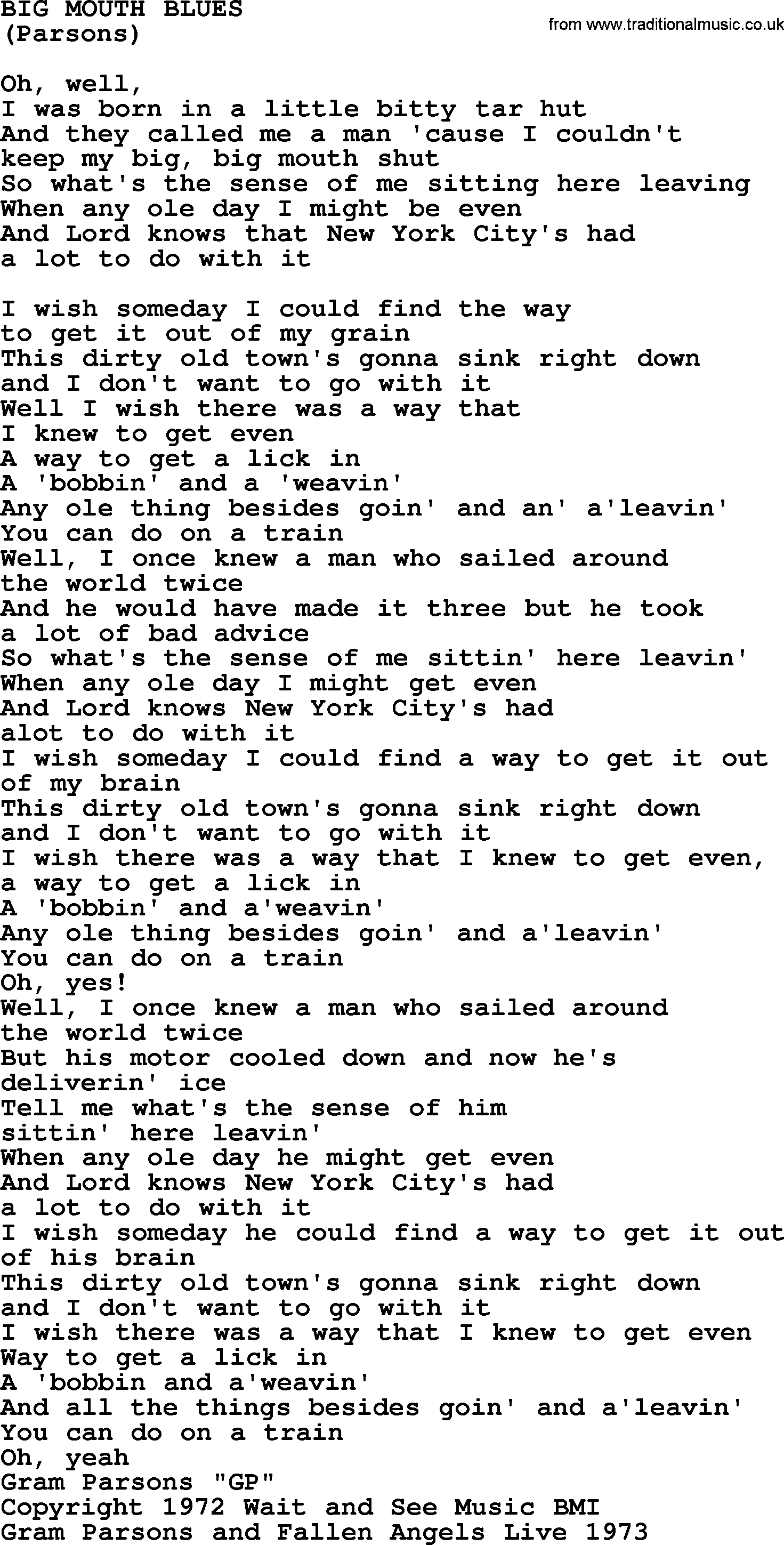 The Byrds song Big Mouth Blues, lyrics