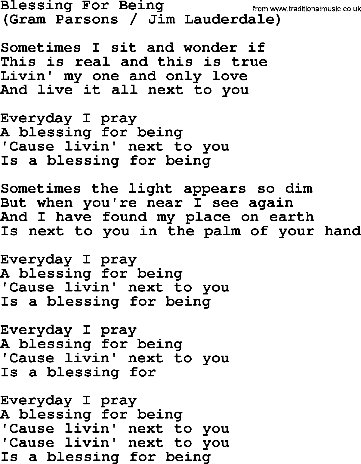 The Byrds song Blessing For Being, lyrics