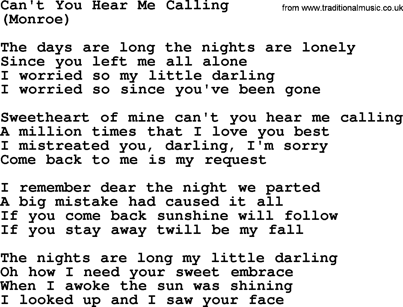 The Byrds song Can't You Hear Me Calling, lyrics
