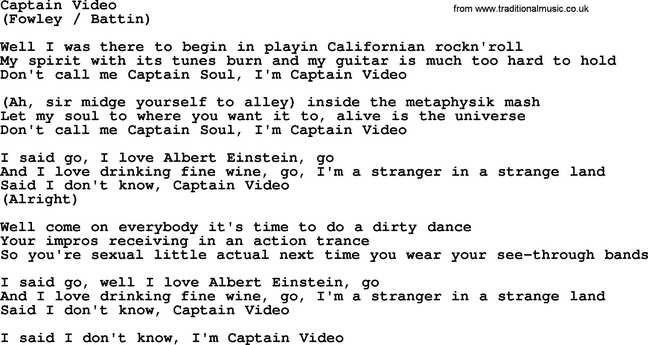 The Byrds song Captain Video, lyrics