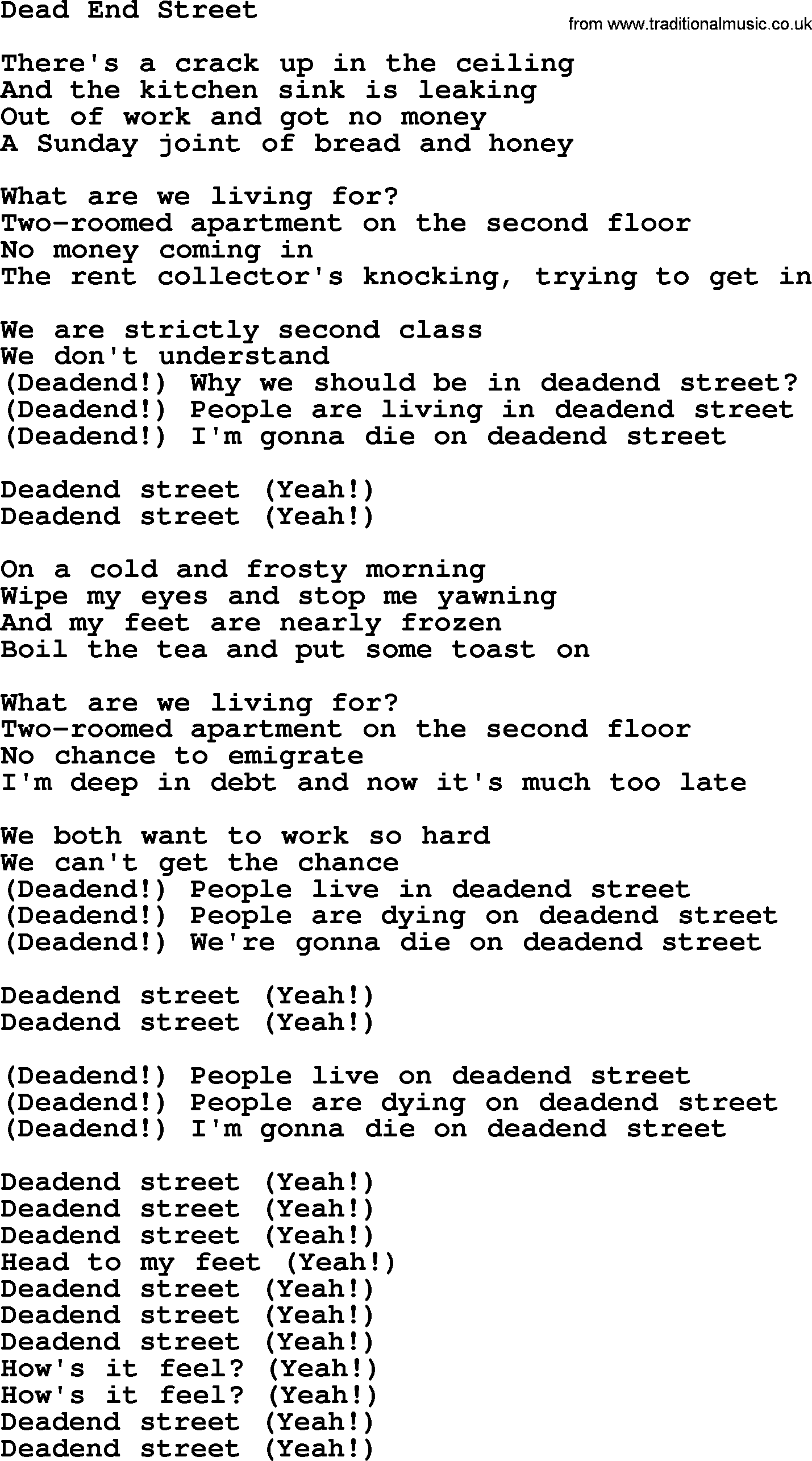 The Byrds song Dead End Street, lyrics