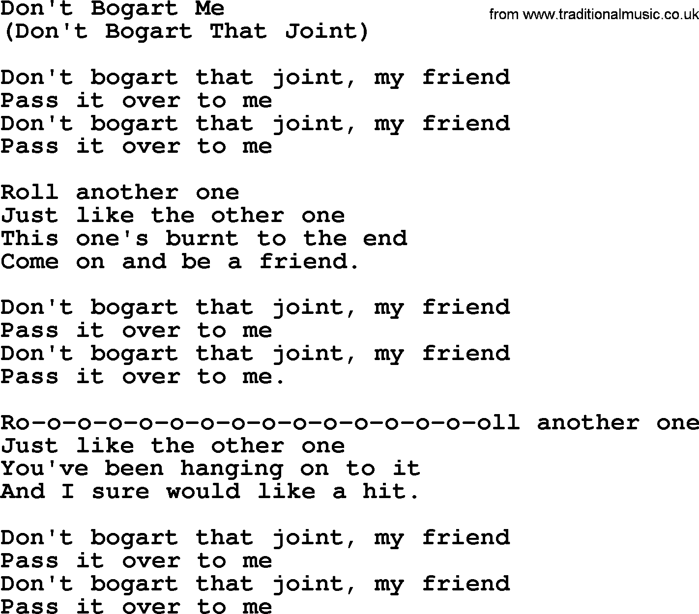 The Byrds song Don't Bogart Me, lyrics